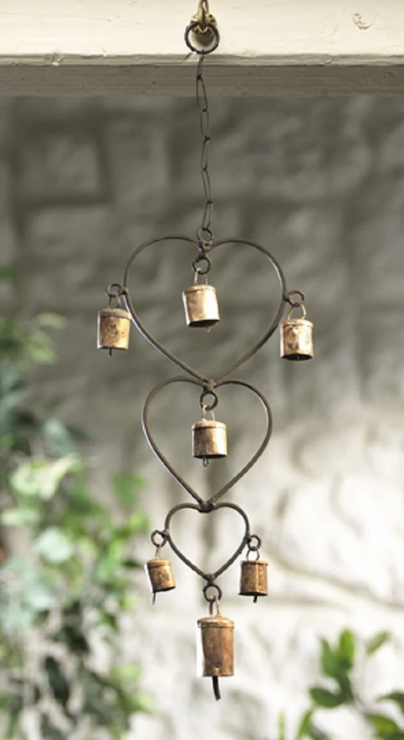 Wind chime with Hearts and Bells Recycled Iron Fair Trade by Namaste