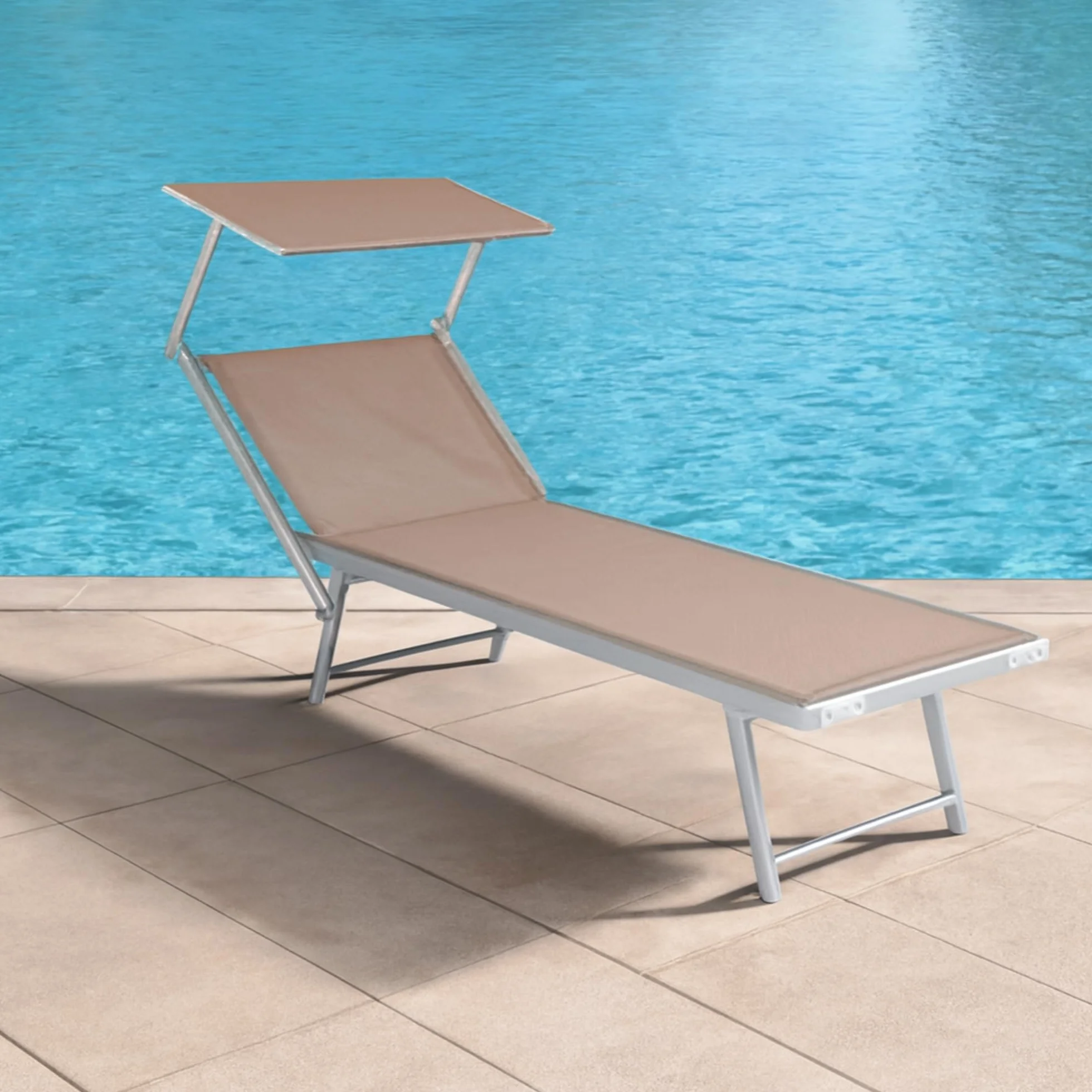 SUNNY STAR LETTINO CON PARASOLE IN TEXTILENE 186x61x38cm STRUTTURA IN ALLUMINIO TORTORA