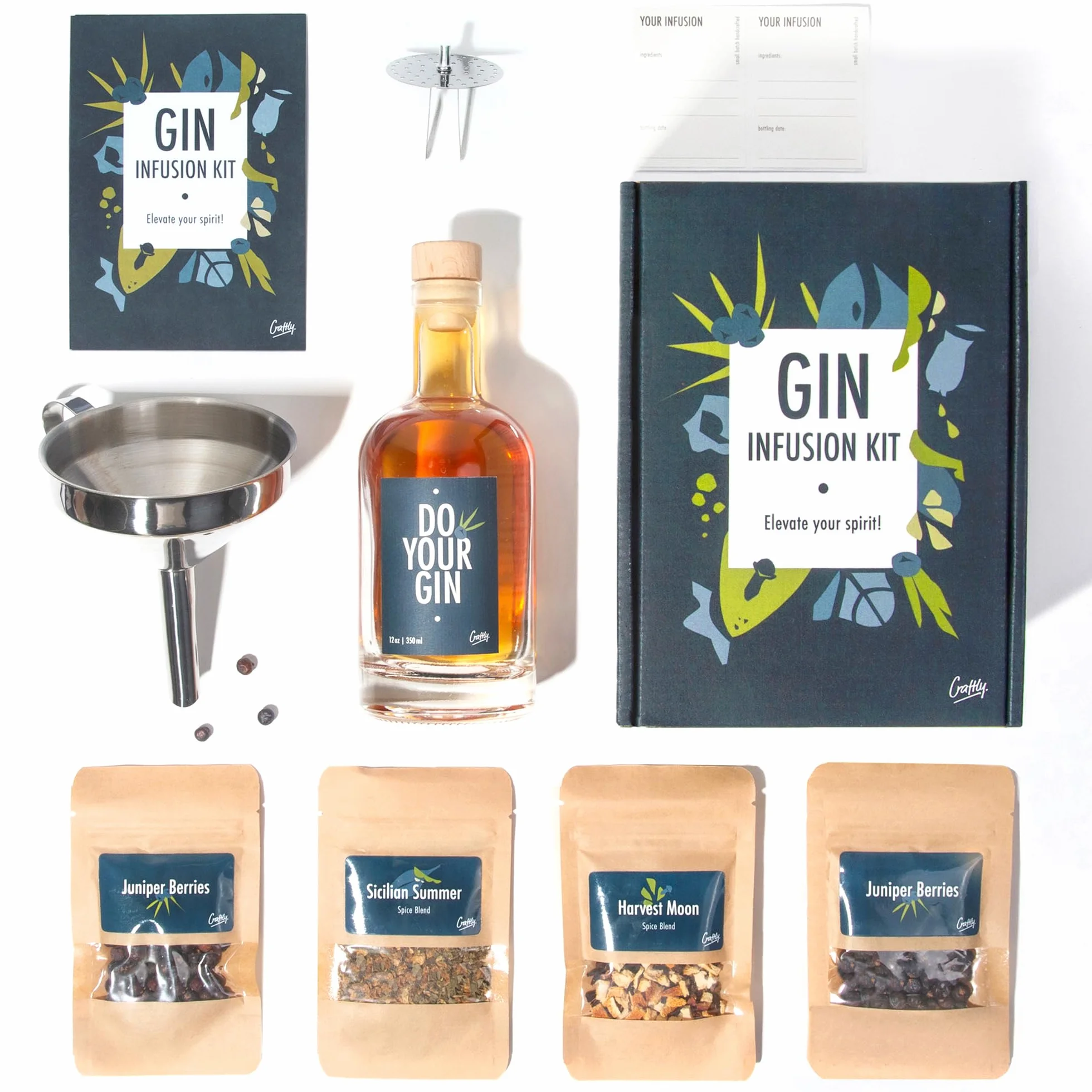 Kit Infusione Gin by Craftly | Kit per la preparazione di cocktail | Regalo Bartender | Regali di compleanno per lui e per lei | Regali di anniversario per uomini e donne | Spezie e bottiglia