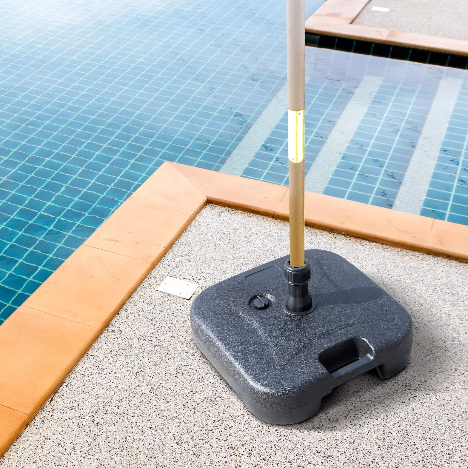 Outsunny Base per Ombrellone da Giardino in HDPE, Base per Ombrellone con Maniglia, Supporto per Pali Ø38mm, Riempibile con 20 kg di Acqua e 30 kg di Sabbia, per Giardino Piscina, Nero