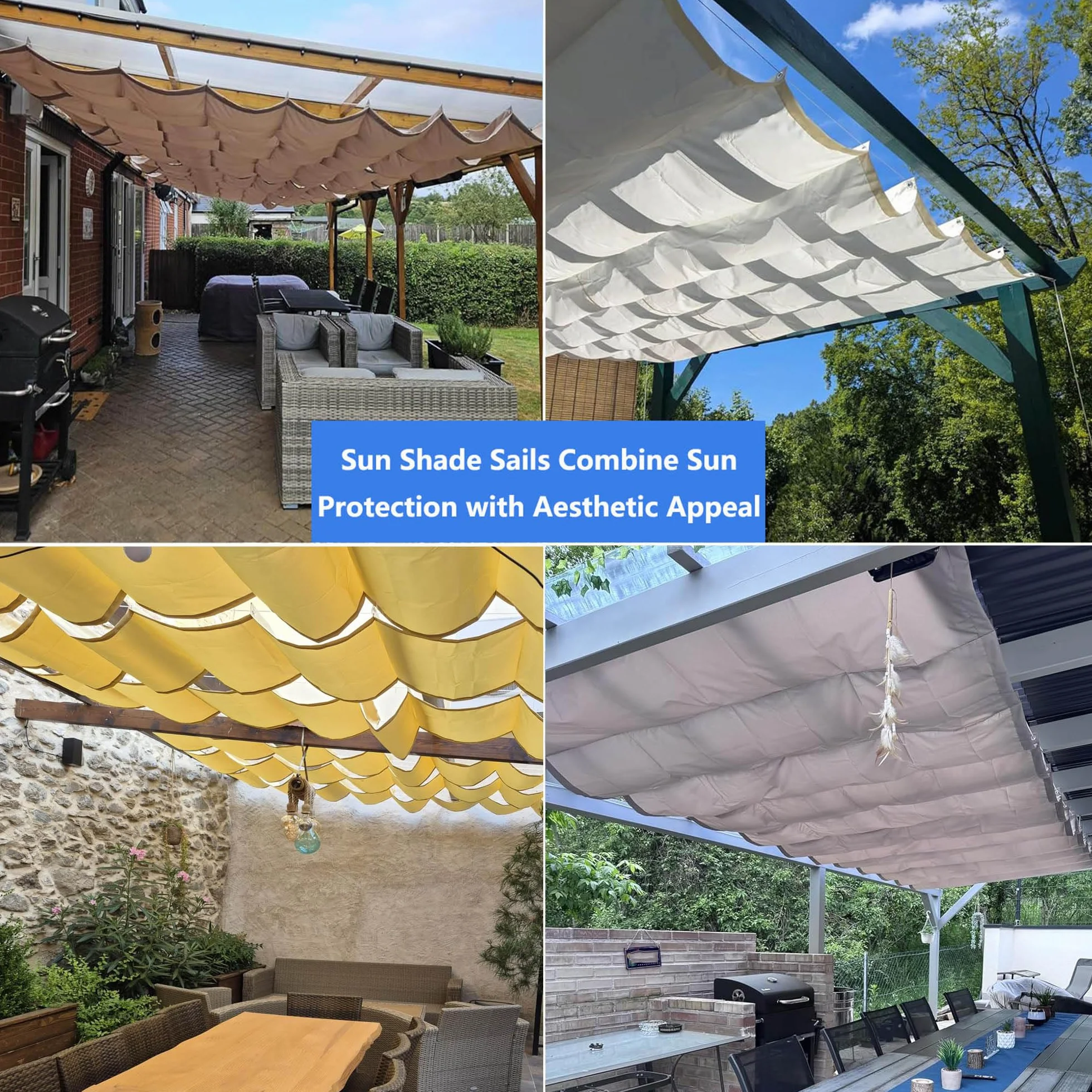 Vela Ombreggianti Onda Retrattile 2.5x2.5m Tenda da Sole per Esterno Vele Ombreggiante Impermeabile Telo Parasole con Occhiellato Protezione UV Tenda Vela per Giardino Balcone Terrazza Crema