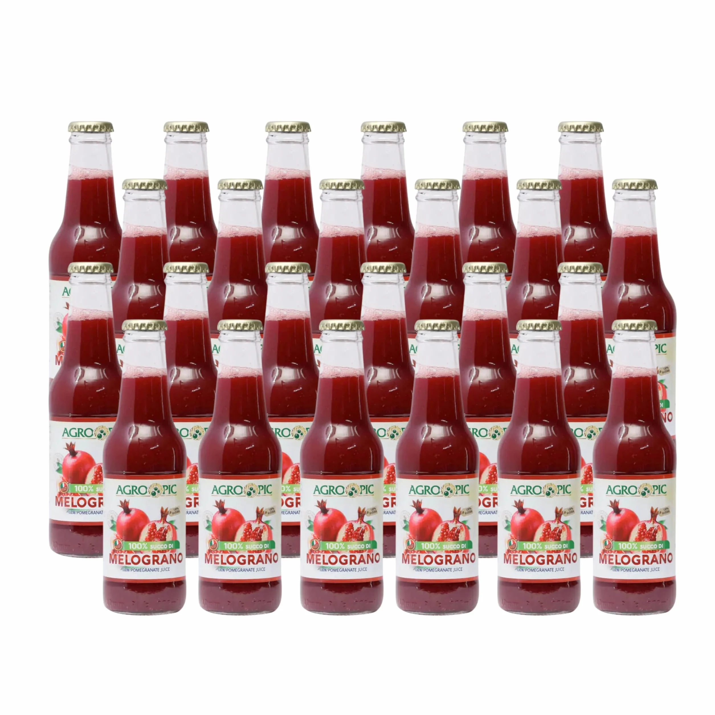 Agropic Succo di Melograno 100%, 24 bottiglie da 200 ml di puro succo di melograno senza zuccheri aggiunti, senza conservanti, Made in Italy