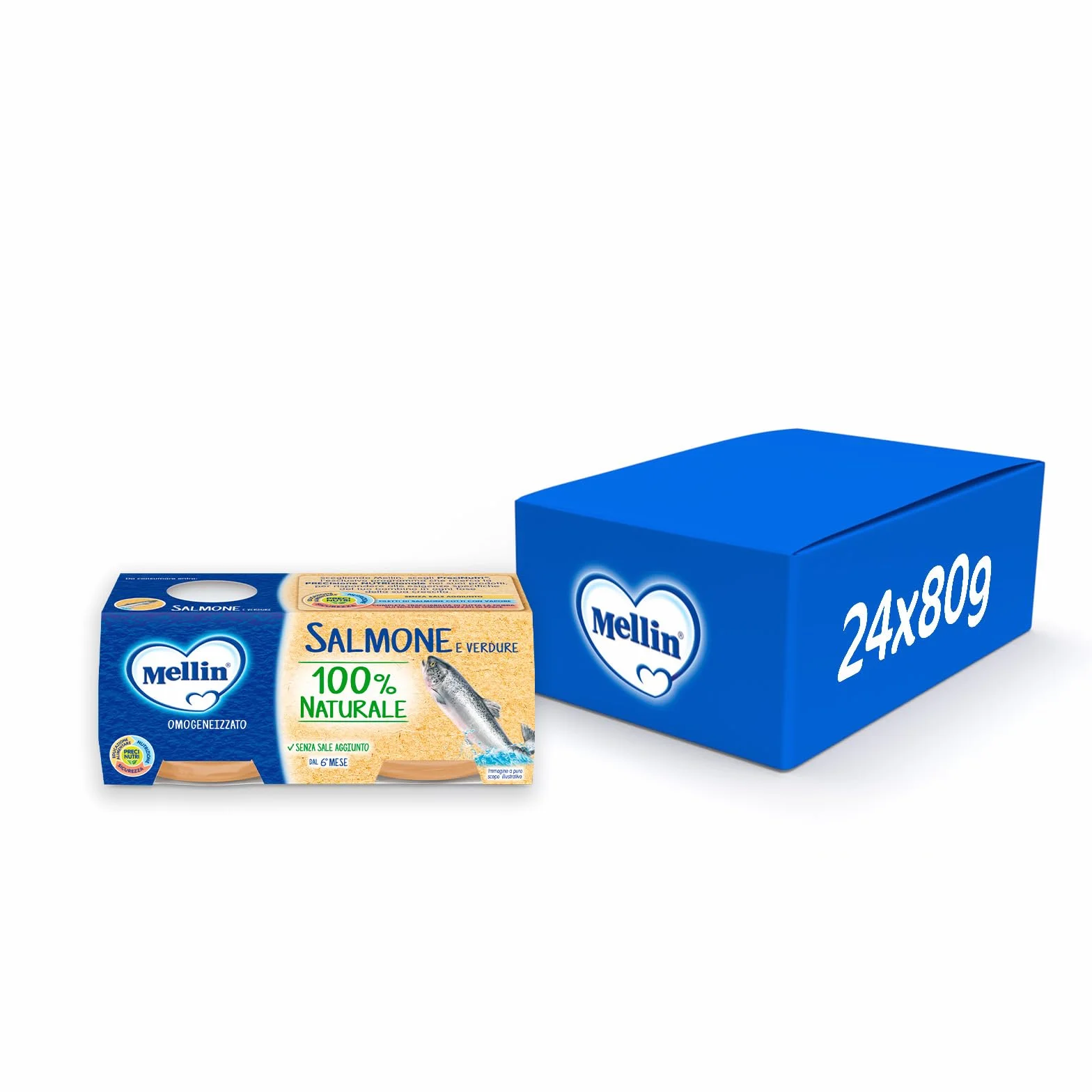 Mellin Omogeneizzato Salmone e Verdure, 24 Vasetti da 80 g