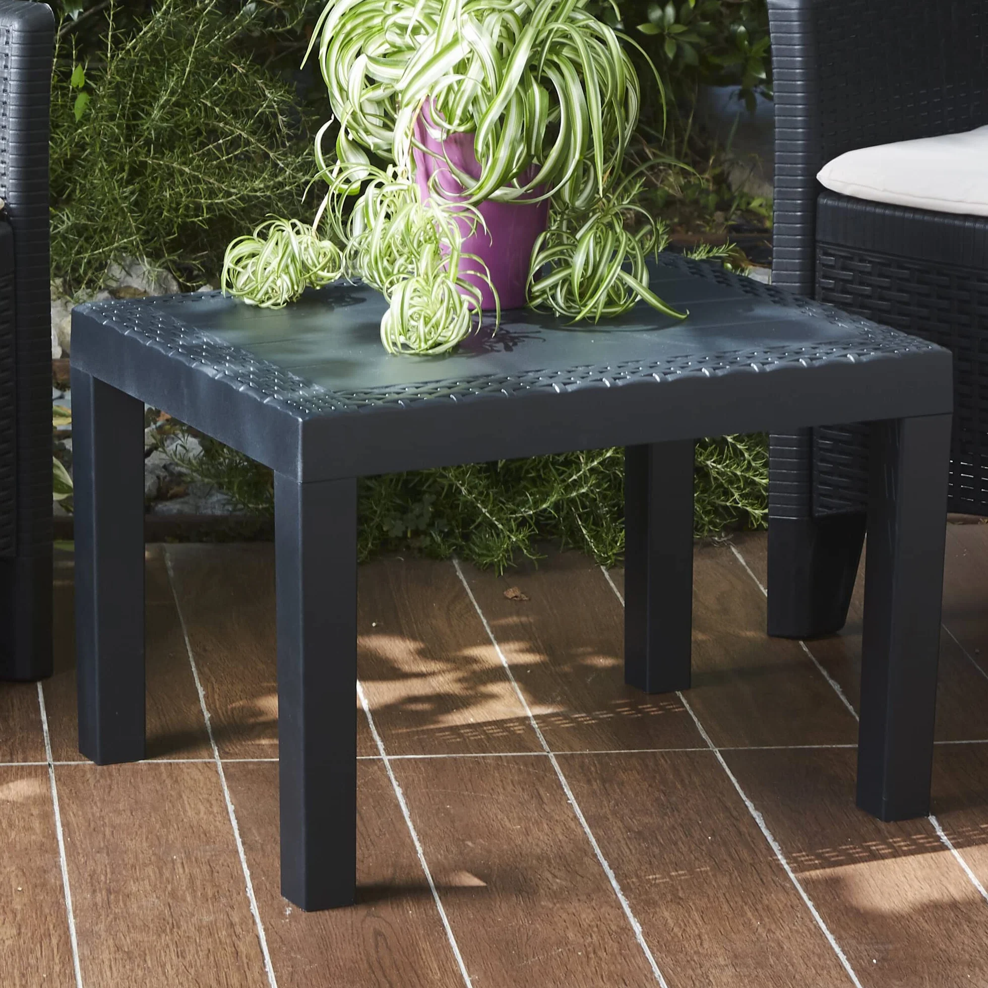 Tavolino da giardino in plastica effetto rattan, tavolino da caffè per esterni (antracite)
