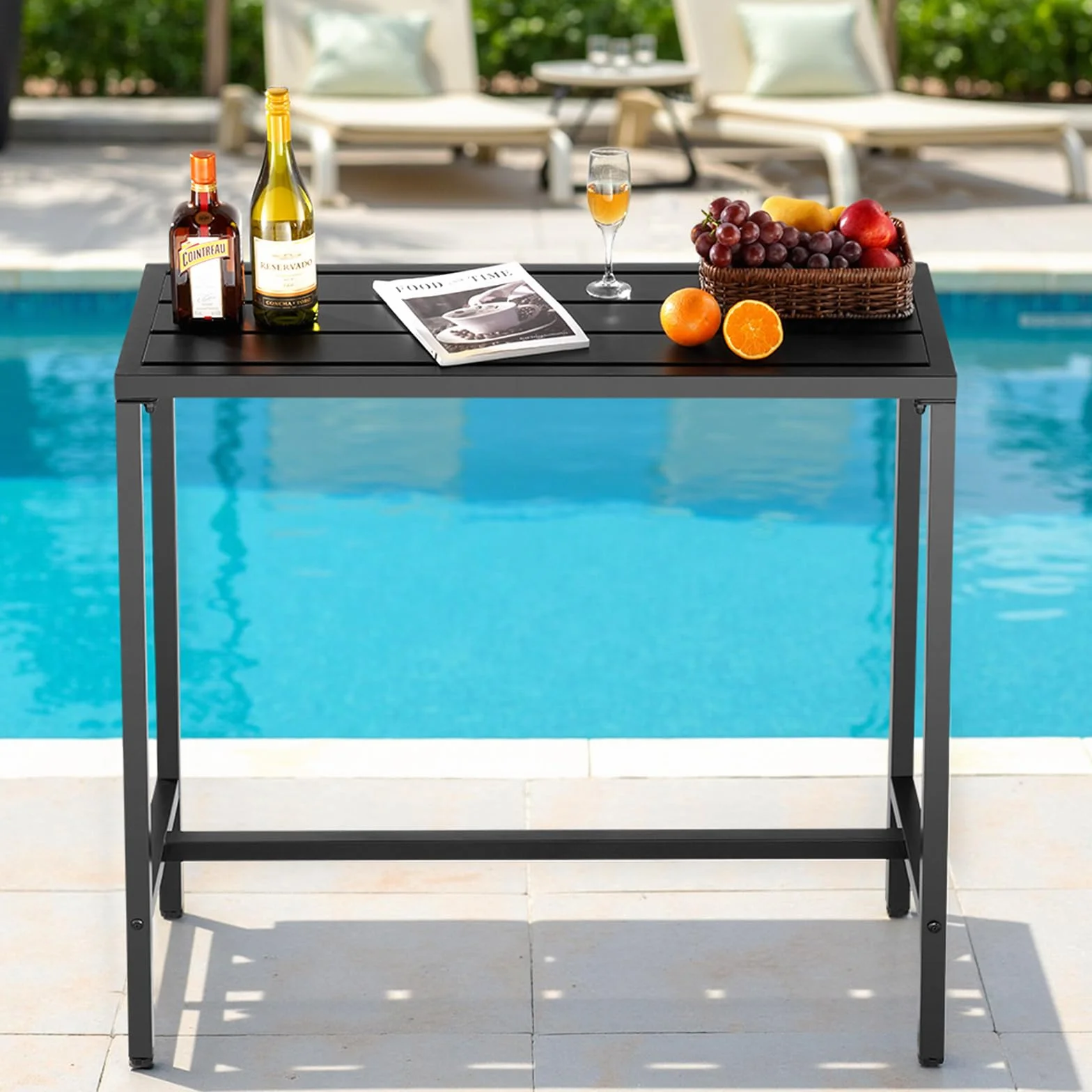 VEVOR Tavolo Alto da Bar per Esterni 100 x 37,5 cm, Tavolino da Pranzo Rettangolare Piano Impermeabile, Struttura in Metallo, Tavolo da Giardino Cortile, Terrazza, Bordo Piscina, Soggiorno