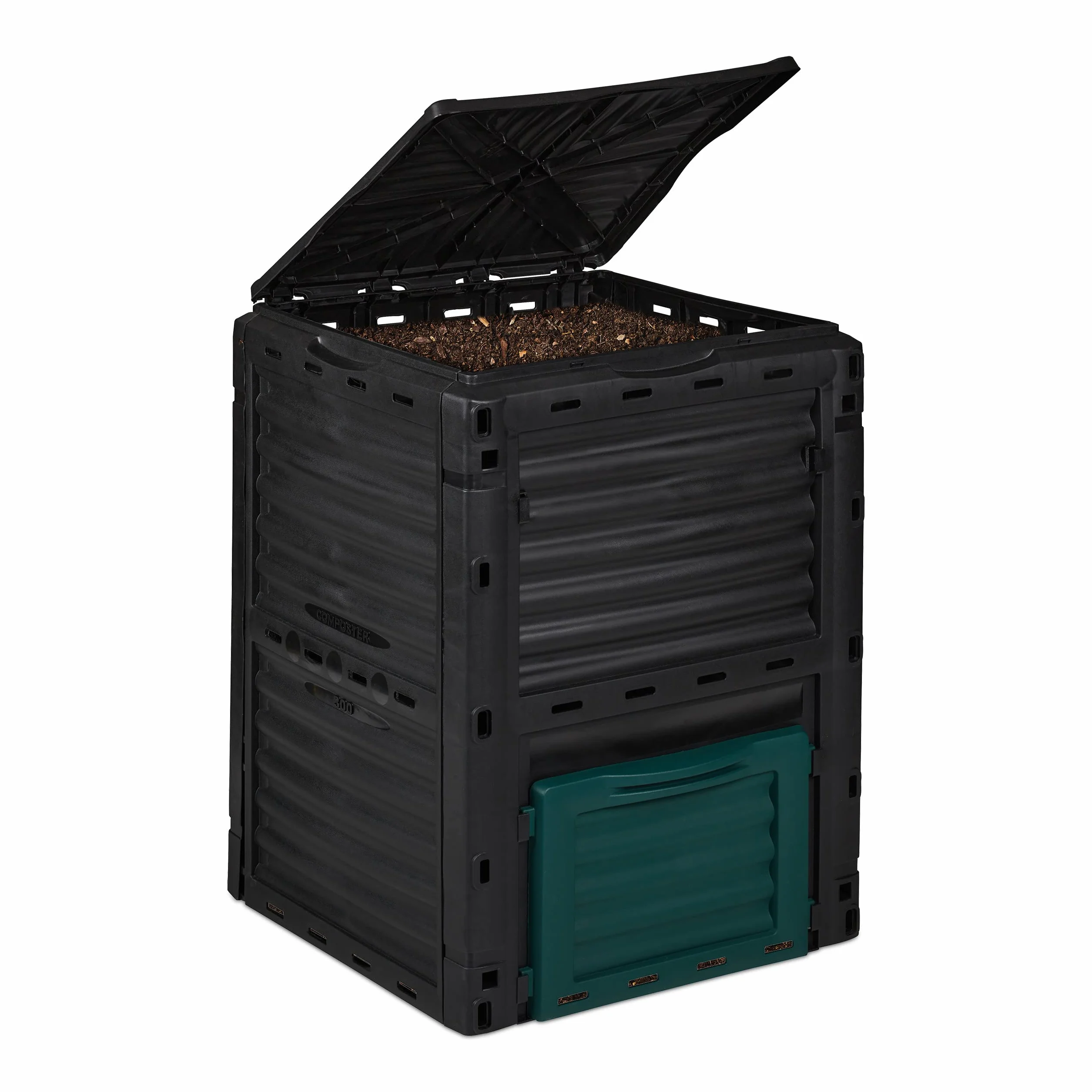 Relaxdays Compostiera da Giardino in Plastica, 230 l per Compost, Contenitore per Foglie, HxLxP: 80 x 60 x 57 cm, Nero
