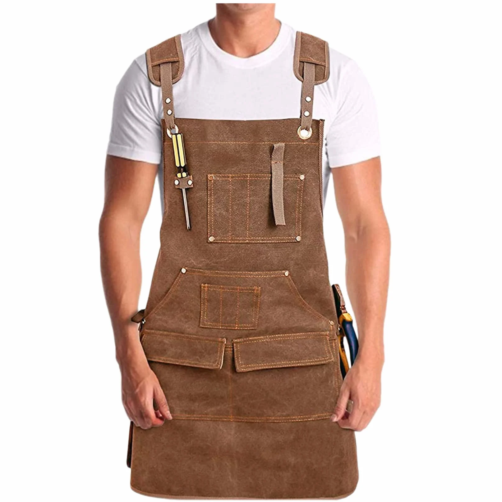 Grembiule Barbecue Uomo, Grembiule Cucina Uomo in Denim Grembiule A Croce Con Tasche, Grembiule Personalizzato con Fascia Regolabile in Tasca, Per Giardino, Legname, Manutenzione, Saldatore