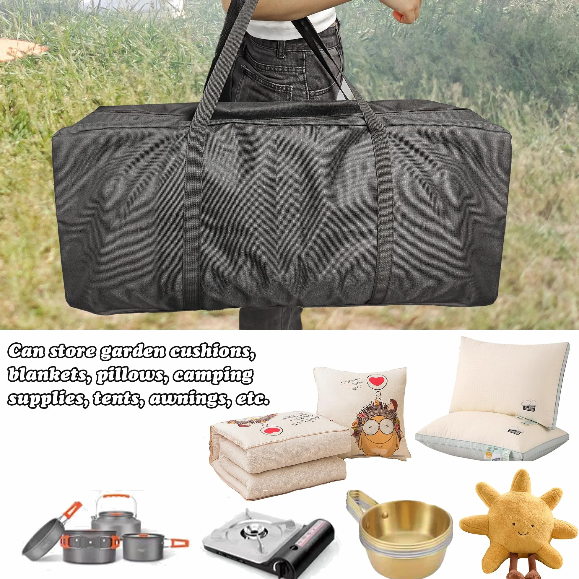 Borsa di Stoccaggio di Oxford 600D 50L 70x24x31cm, Borsa Portaoggetti per Giardino, Robusto e Impermeabile, Sacchetti Portaoggetti per Cuscini da Giardino Esterni Tende Padiglione