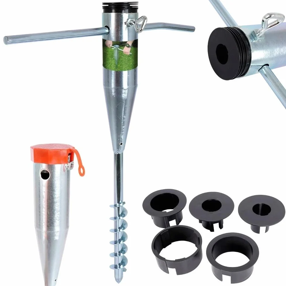 DMX PWS - Base per ombrellone, manicotto girevole, adattatore 26-55 mm, supporto per ombrellone, asta girevole, in acciaio zincato, colore: Argento