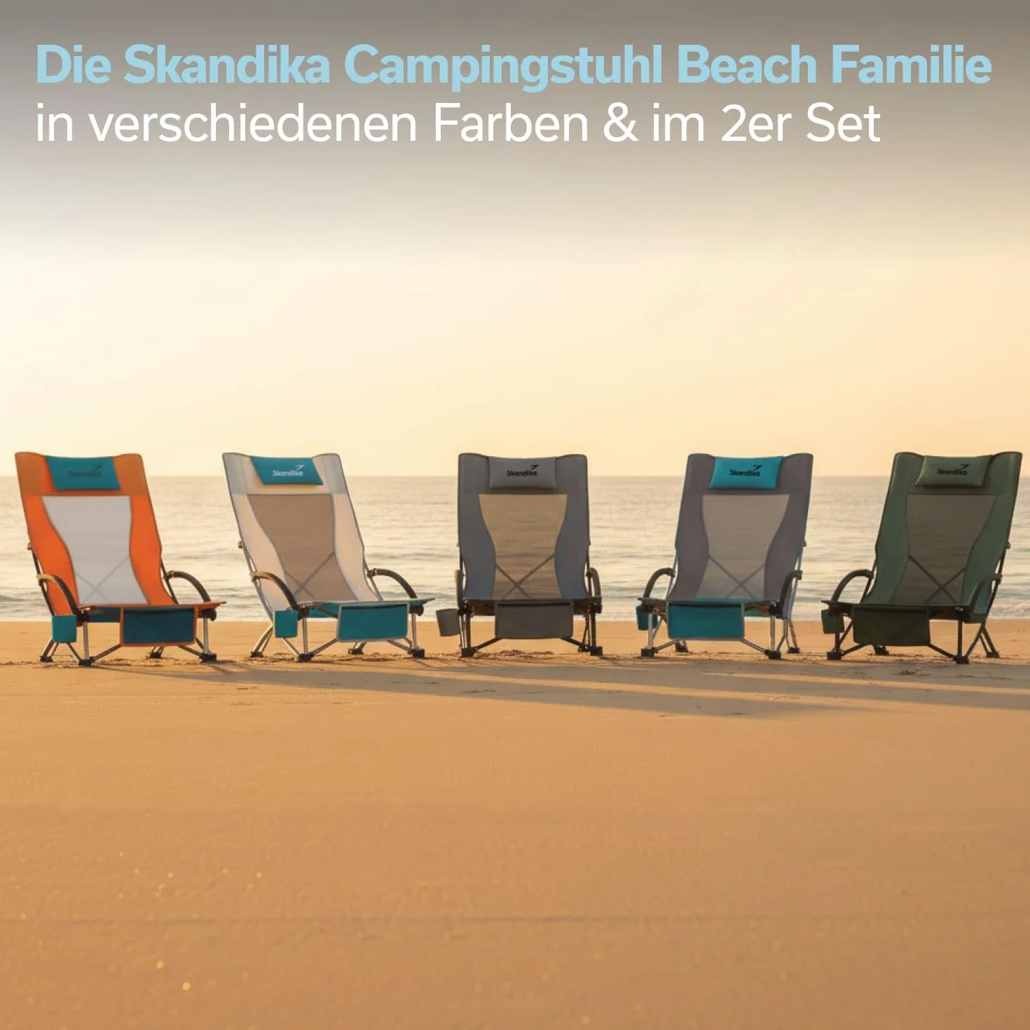 Skandika Sedia da spiaggia pieghevole - rete traspirante, portabicchieri, facile da trasportare e da piegare - peso massimo dell'utente 136 kg (beige/turchese)