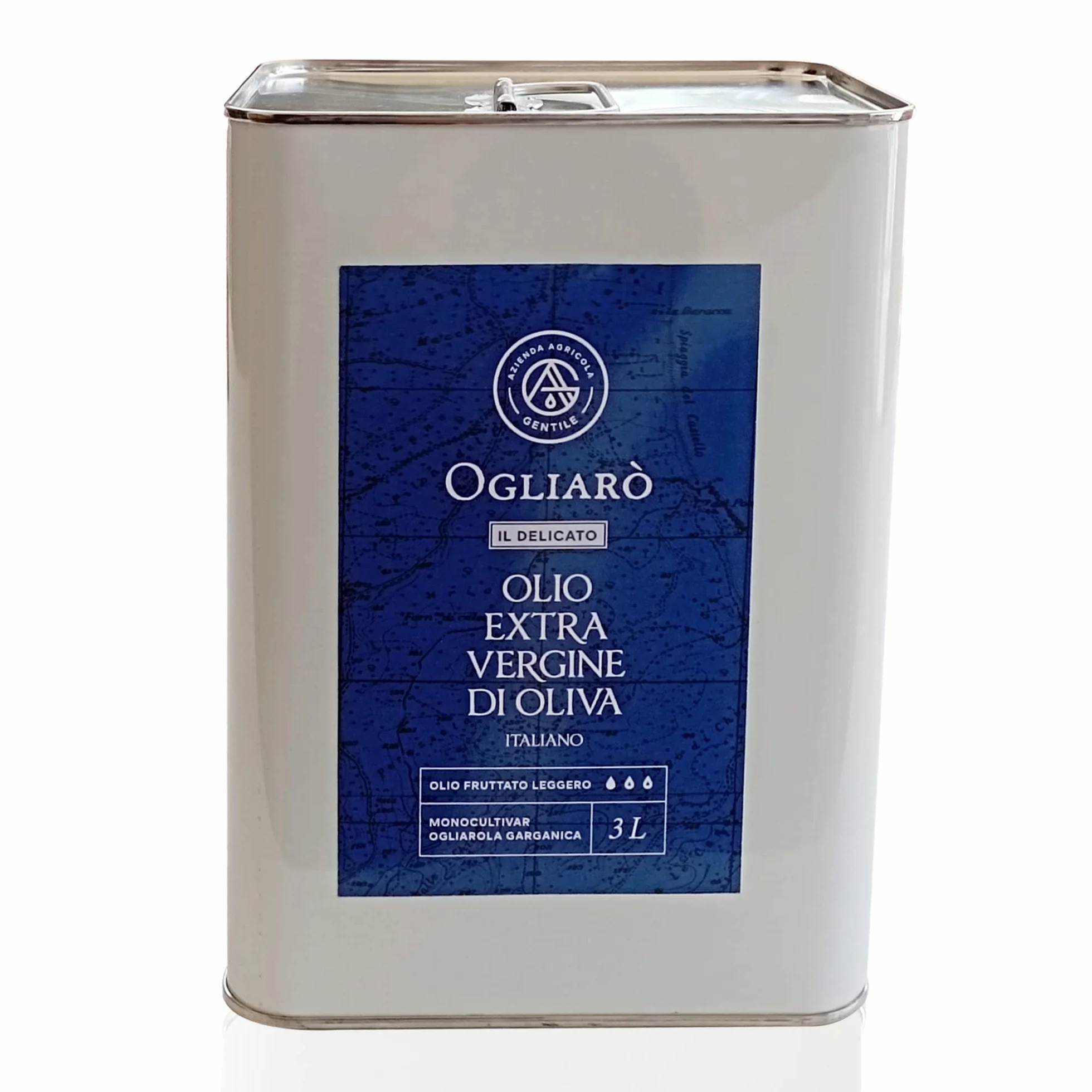 Olio extravergine di oliva italiano EVO Ogliarò Il Delicato 3 litri estratto a freddo monocultivar Ogliarola Garganica certificato e garantito da analisi chimiche (Fruttato Leggero, 3 Litri)
