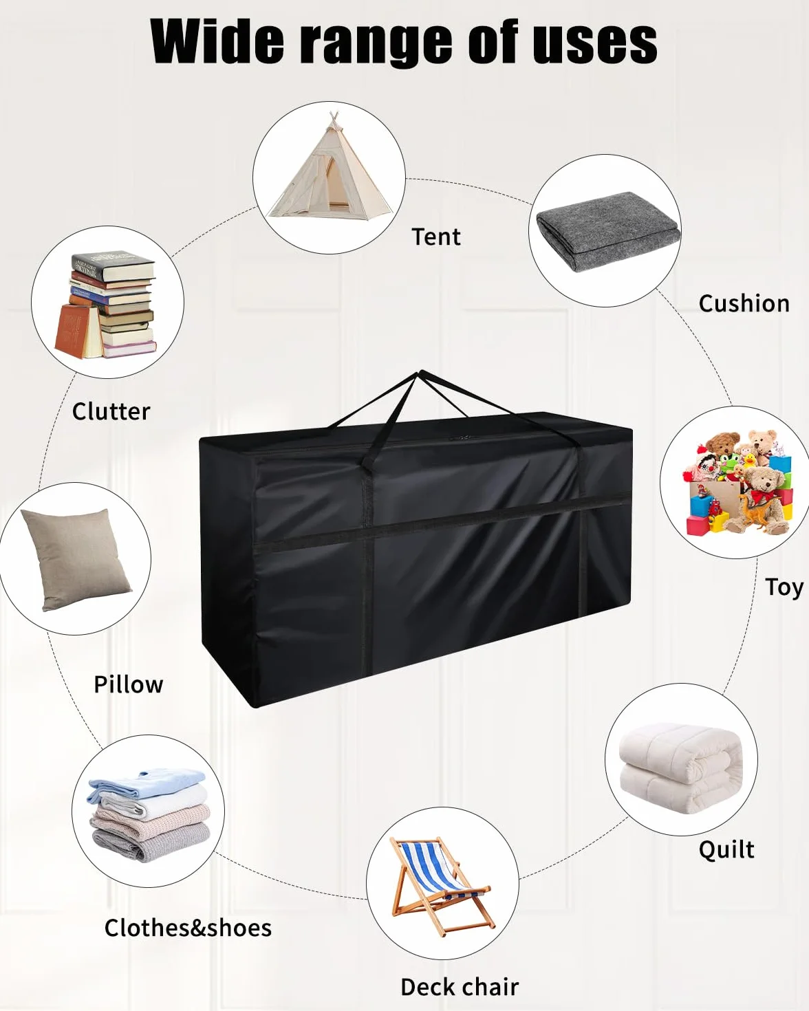 Custodia protettiva per cuscini da giardino, impermeabile, resistente ai raggi UV, resistente agli strappi, in tessuto Oxford (nero, 130 x 32 x 55 cm)