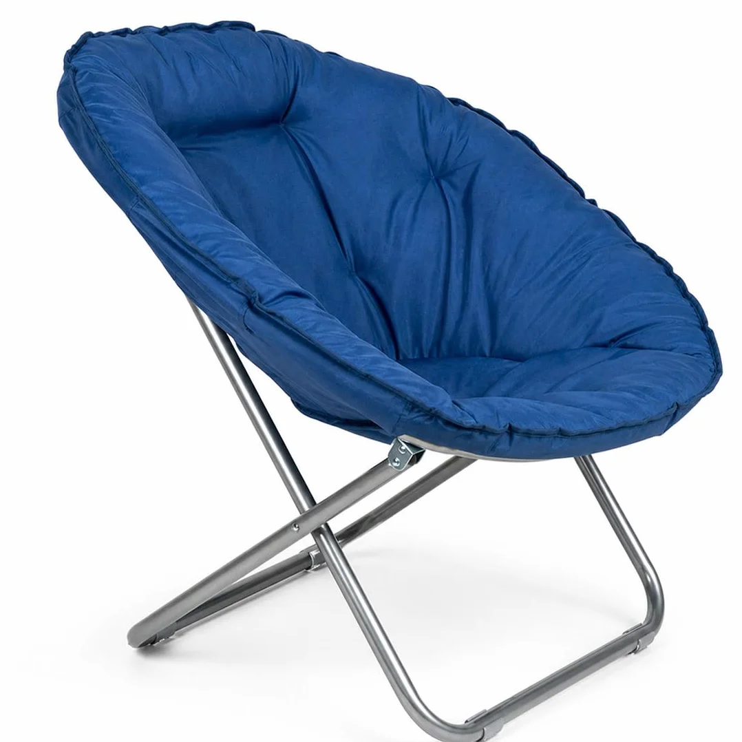 BAKAJI Poltrona Sedia Moon Con Schienale Pieghevole Tessuto Imbottito Trasporto Da Giardino Terrazza Imbottitura Resistente e Confortevole Struttura In Acciaio Design Moderno 60x78x78 cm (Blu)