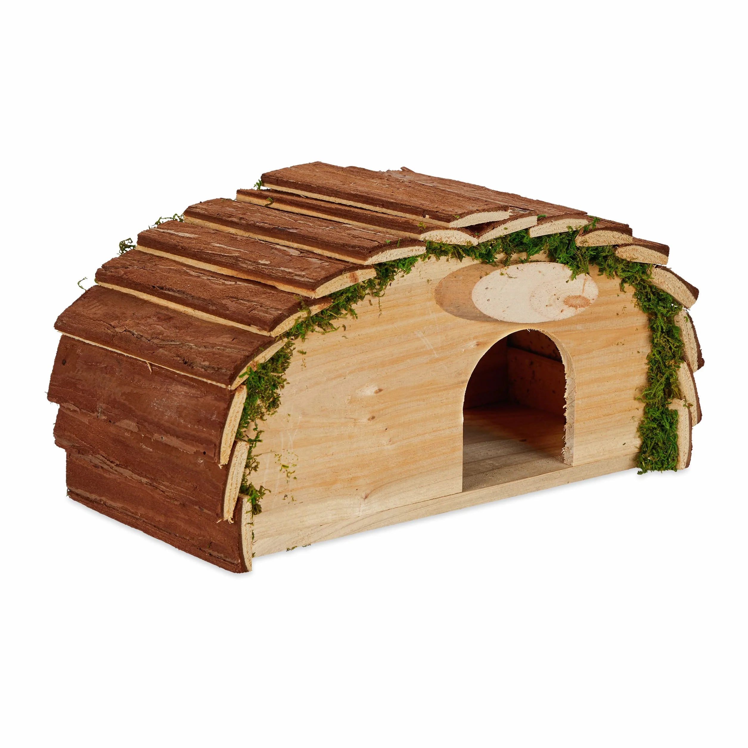 Relaxdays Casetta per Ricci, Legno e Muschio, Rifugio per Porcospini da Giardino, 18x34x17 cm, con Pavimento, Marrone