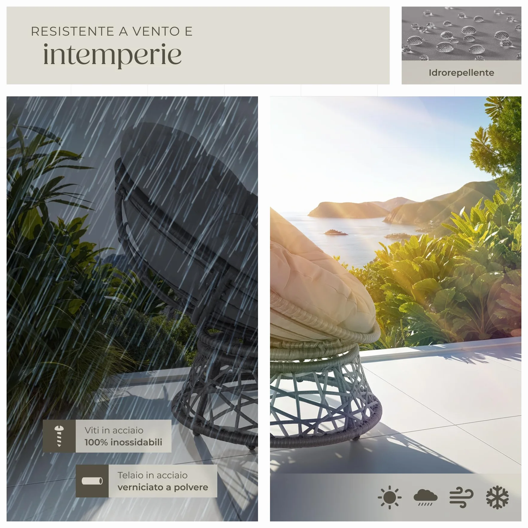 tectake®, Poltrona Rotonda in Rattan Girevole, Cuscino Confortevole, Sedia da Esterno, Giardino, Terrazzo, Stabile e Durevole, Grande Comfort, Adatta per Balcone e Giardino - Grigio