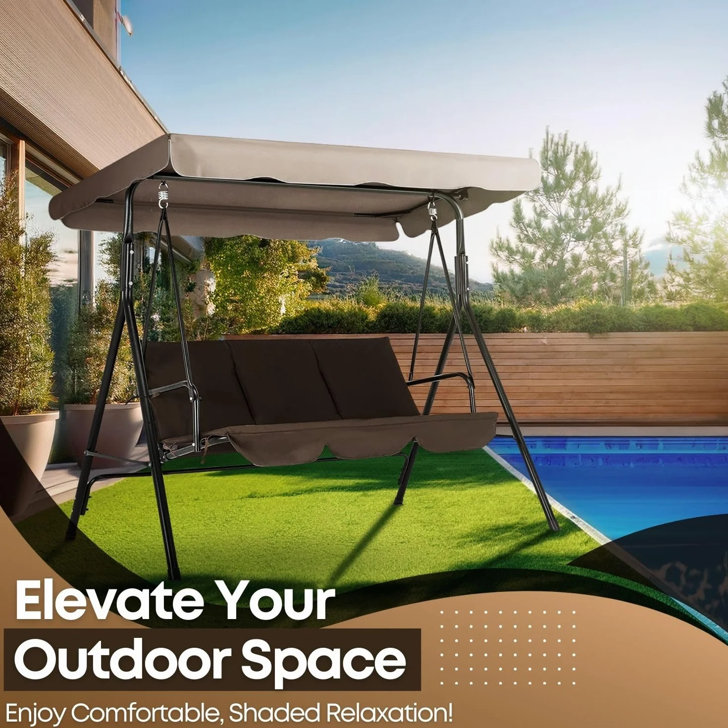 Flexzion Flexzion - Copertura per dondolo (beige), 190,5 x 132,1 cm, in poliestere, di lusso, di ricambio, protezione dai raggi UV, impermeabile, decorazione per esterni, giardino, patio, cortile,