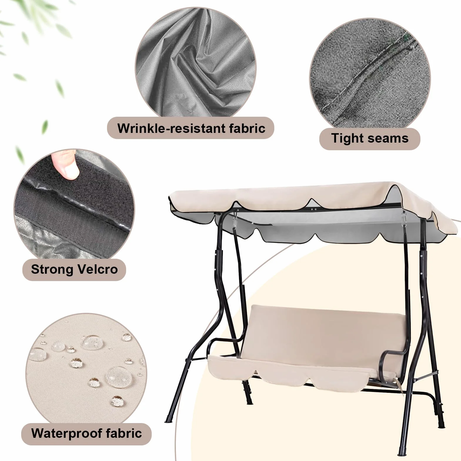 Tetto di Ricambio per Dondolo, Copertura per Dondolo da Giardino 195 x 125cm, a 3 posti Tettino Parasole Universale Impermeabile Tetto Del Dondolo da Giardino Telo per Altalena Hollywood Sostituzione