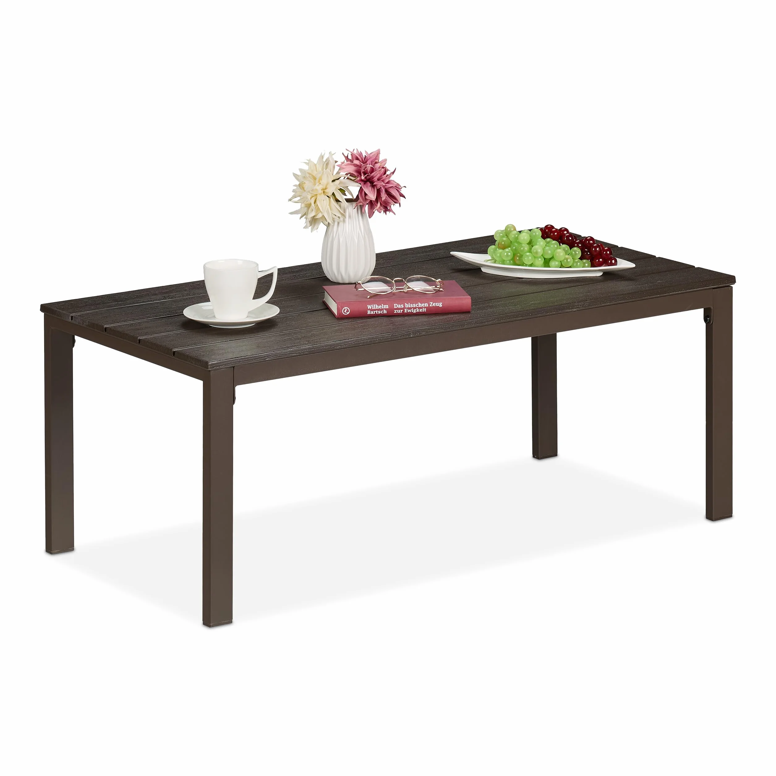 Relaxdays Tavolino Basso da Balcone, Resistente alle Intemperie, HLP: 39 x 98 x 48 cm, Tavolo da caffè Esterno, Marrone