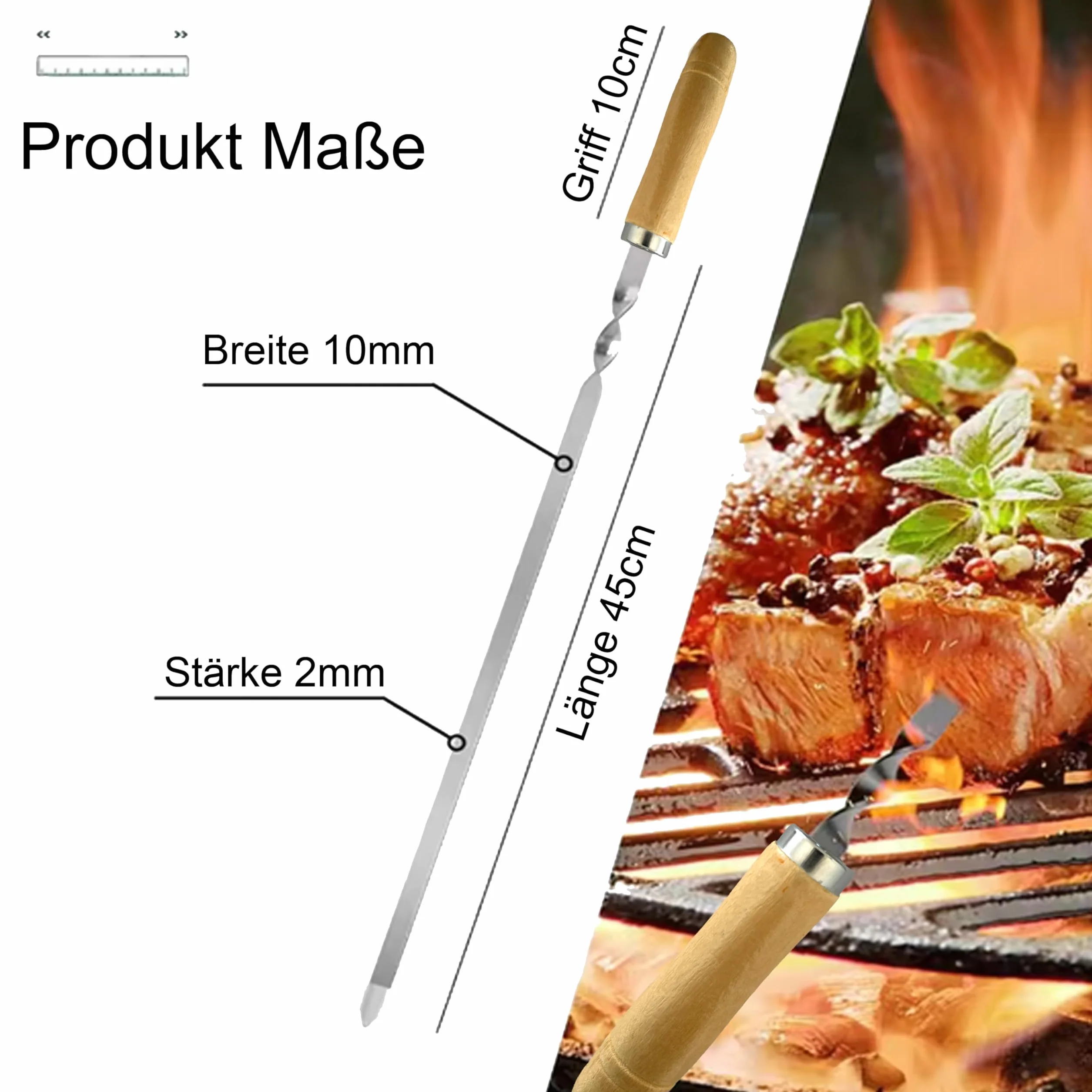Set di 7 spiedi premium in acciaio inox per barbecue - Spiedi piatti da 2 mm, lunghi 55 cm e larghi 10 mm, resistenti alla ruggine e riutilizzabili, ideali per carne, verdura e kebab - Perfetto per