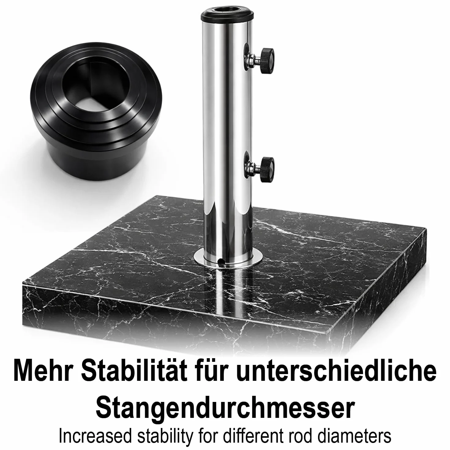 com-four® 4X Anelli riduttori per Base ombrellone, adattatori 25, 32, 38, 48 mm per Supporto ombrellone, boccole riduzione per Asta ombrellone (Nero - 4 Pezzi)