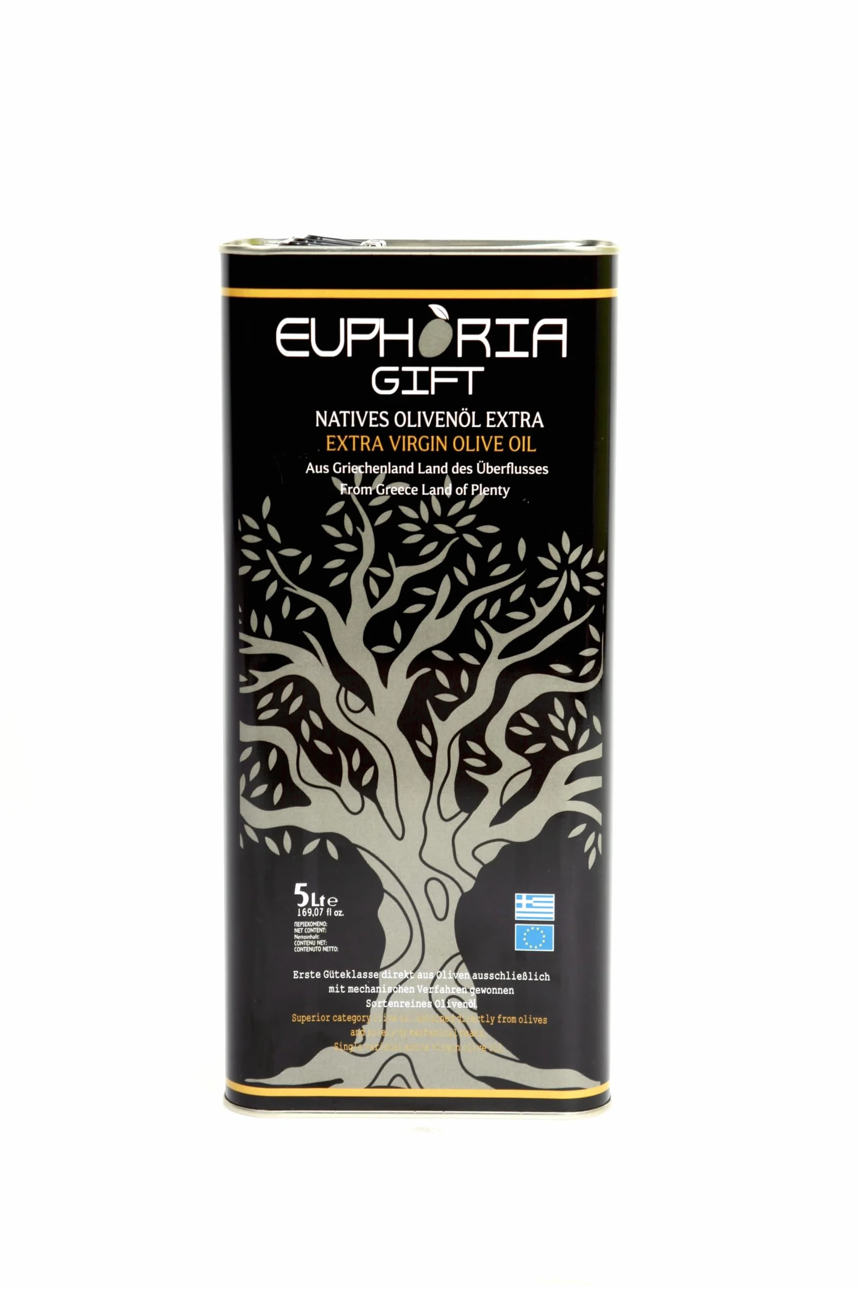 Euphoria Gift - Olio d'oliva di alta qualità | Extra vergine dalla Grecia | Estratto a freddo | Nuovo raccolto 2025-2026|Primo grado | Olive raccolte a mano | Latta da 5 litri