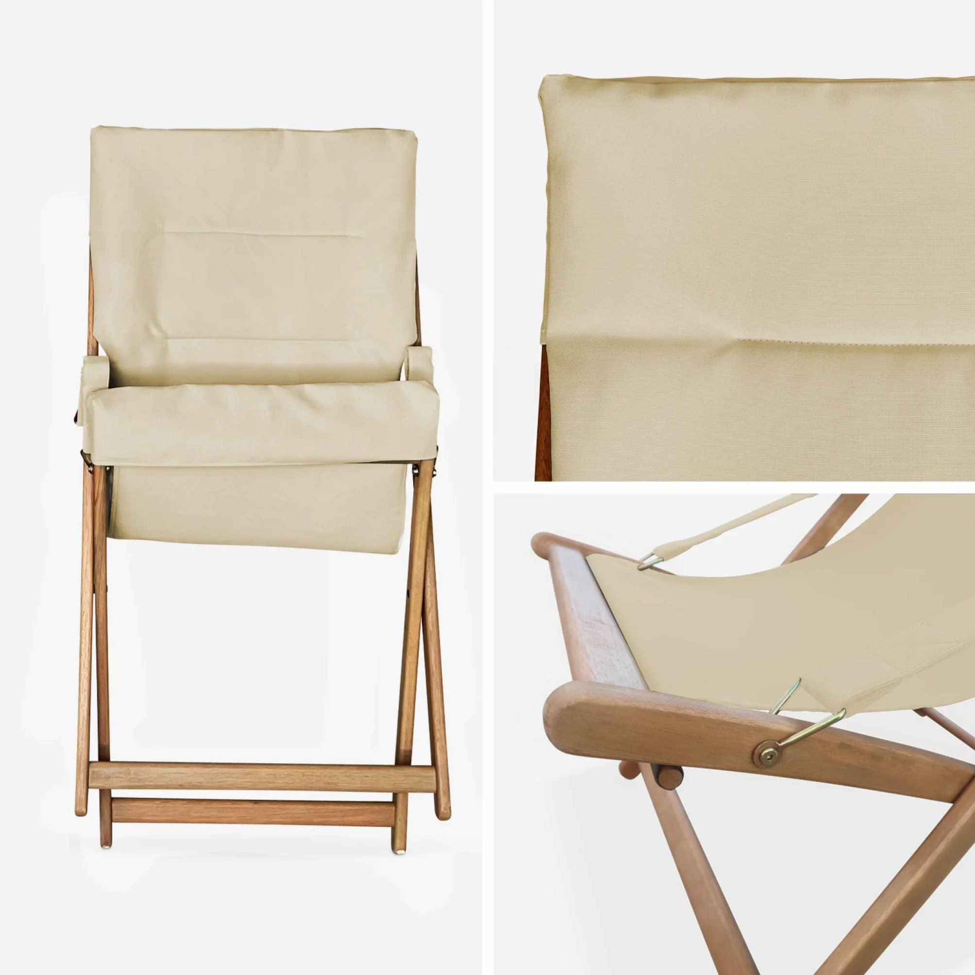 Set 2 lettini prendisole imbottiti in legno Beige - 95x64x83.5 cm