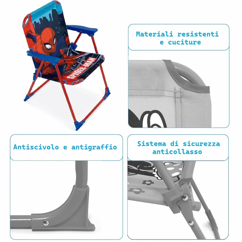 Sedia Pieghevole Bambini Spiderman Marvel 38x32x53 cm Poltroncina Mare e Giardino con Braccioli Tessuto 100% Poliestere Resistente Portata 30 kg Età 3+