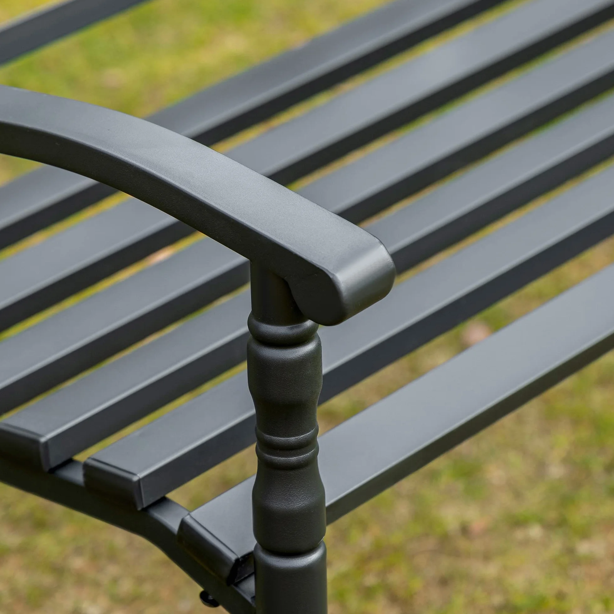Outsunny Panchina da Giardino in Acciaio per 2 Persone, Panchina da Esterno con Schienale Alto e Braccioli, 128x62.5x81.5 cm, Nero