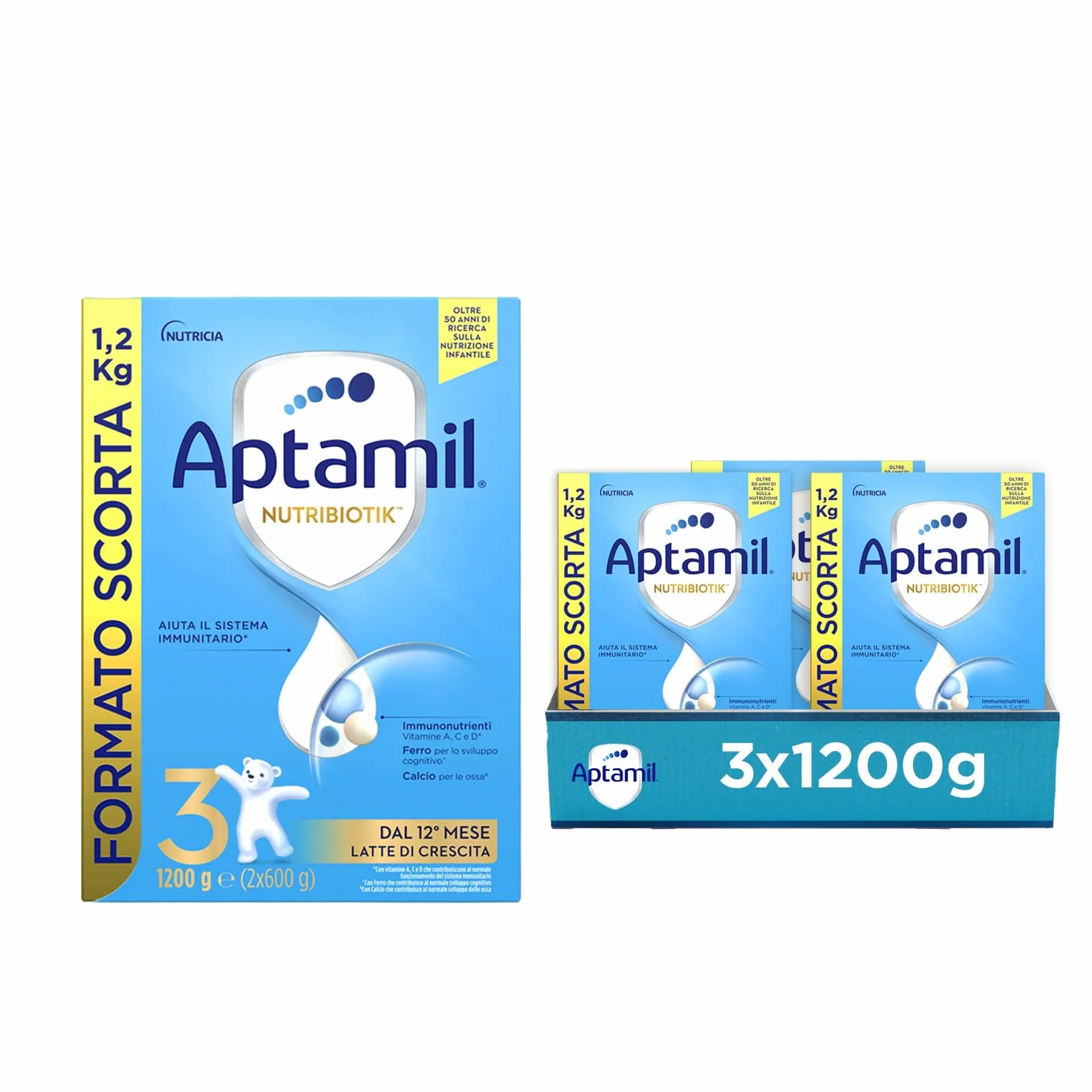 APTAMIL 3 - Latte in Polvere per Bambini dal 12° mese - 3600 grammi (3 confezioni da 1200g)