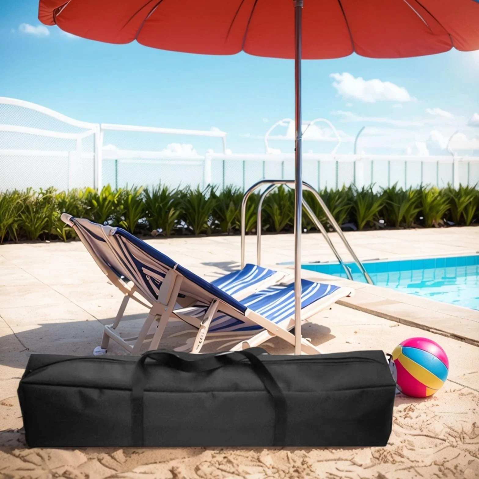 Honseadek Borsa portaoggetti per ombrellone da spiaggia, 140 cm, con tracolla, per patio, giardino, esterni, per cuscini da giardino, borsa portaoggetti per albero di Natale, nero (140 x 20 x 20 cm)