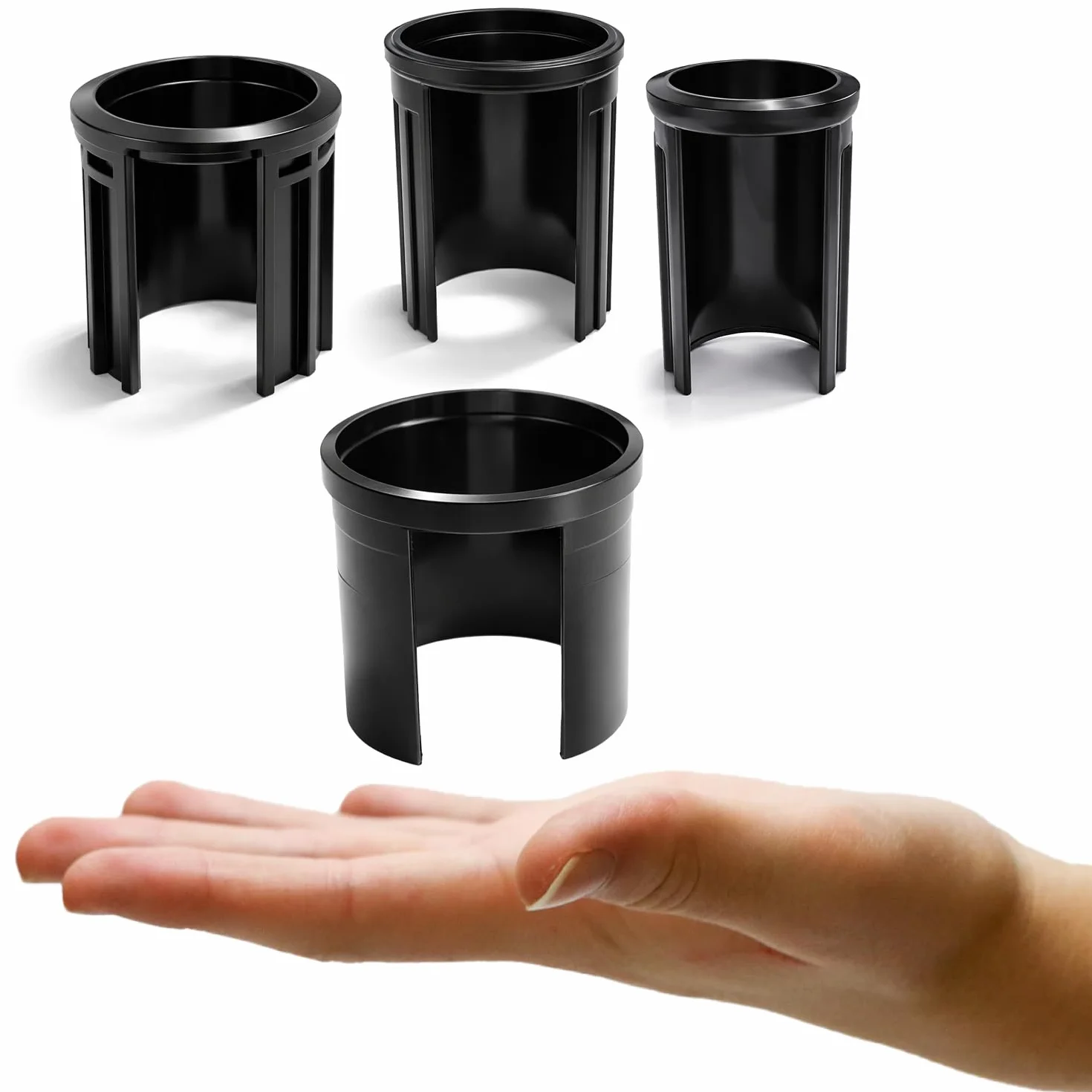 com-four® 4X Anelli riduttori per Base ombrellone, adattatori 25, 32, 38, 48 mm per Supporto ombrellone, boccole riduzione per Asta ombrellone (Nero - 4 Pezzi)