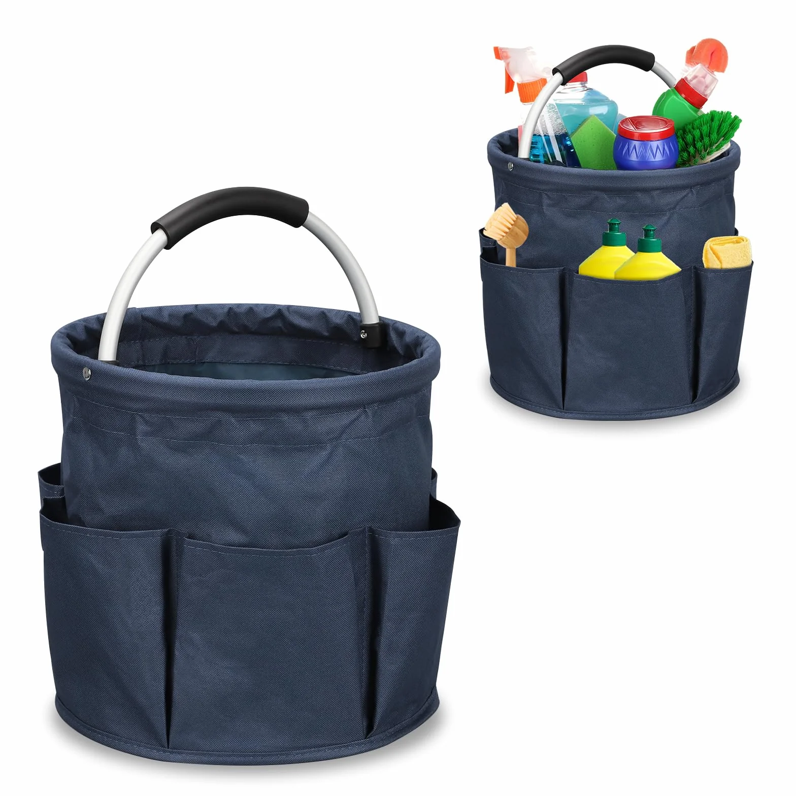 mumisuto Pulizie con Manico, Grande Contenitore Organizer per La Pulizia Professionali, 6 Scomparti, Borsa per La Pulizia, Facile da Pulire e Trasportare per Casa Condomin (Blu)