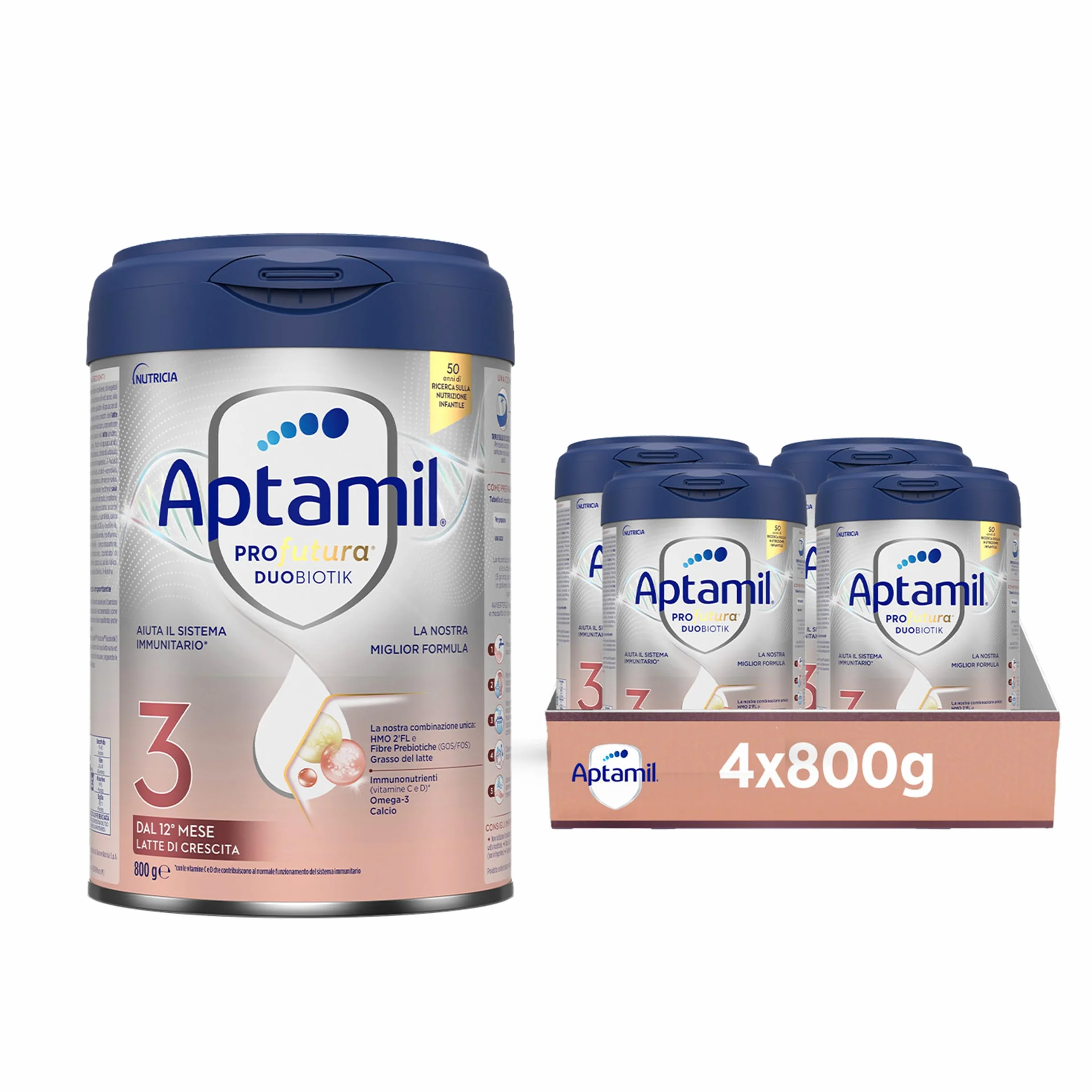 APTAMIL PROFUTURA Duobiotik 3 - Latte di Crescita in Polvere per bambini dal 12° mese - 3200 grammi (4 confezioni da 800g)