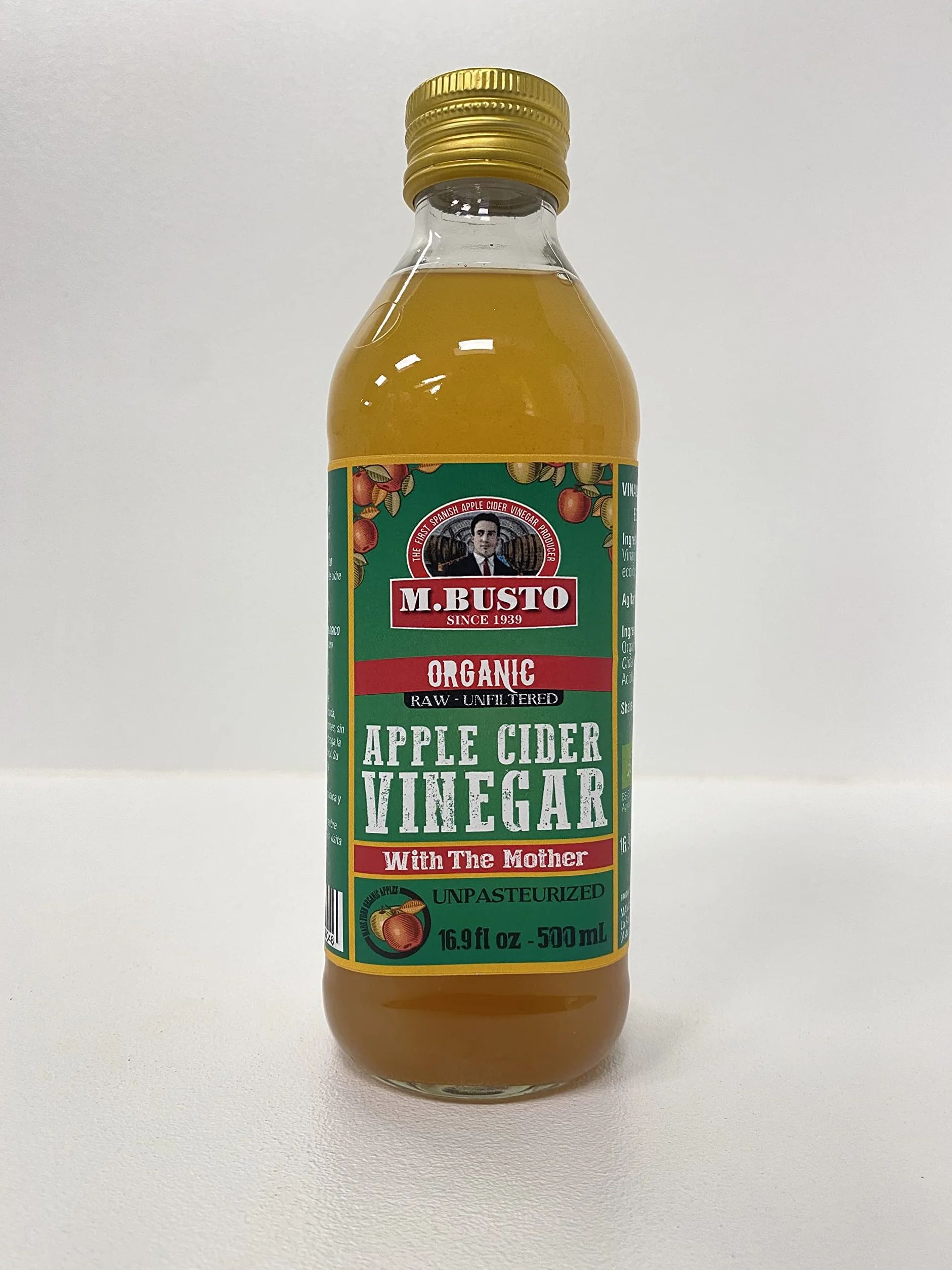 M. Busto - Aceto di sidro 100% naturale e biologico (6 bottiglie di vetro da 500 ml ciascuna) - Dal 1939 nelle Asturie - Non pastorizzato, Non filtrato, Senza Glutine, Kosher