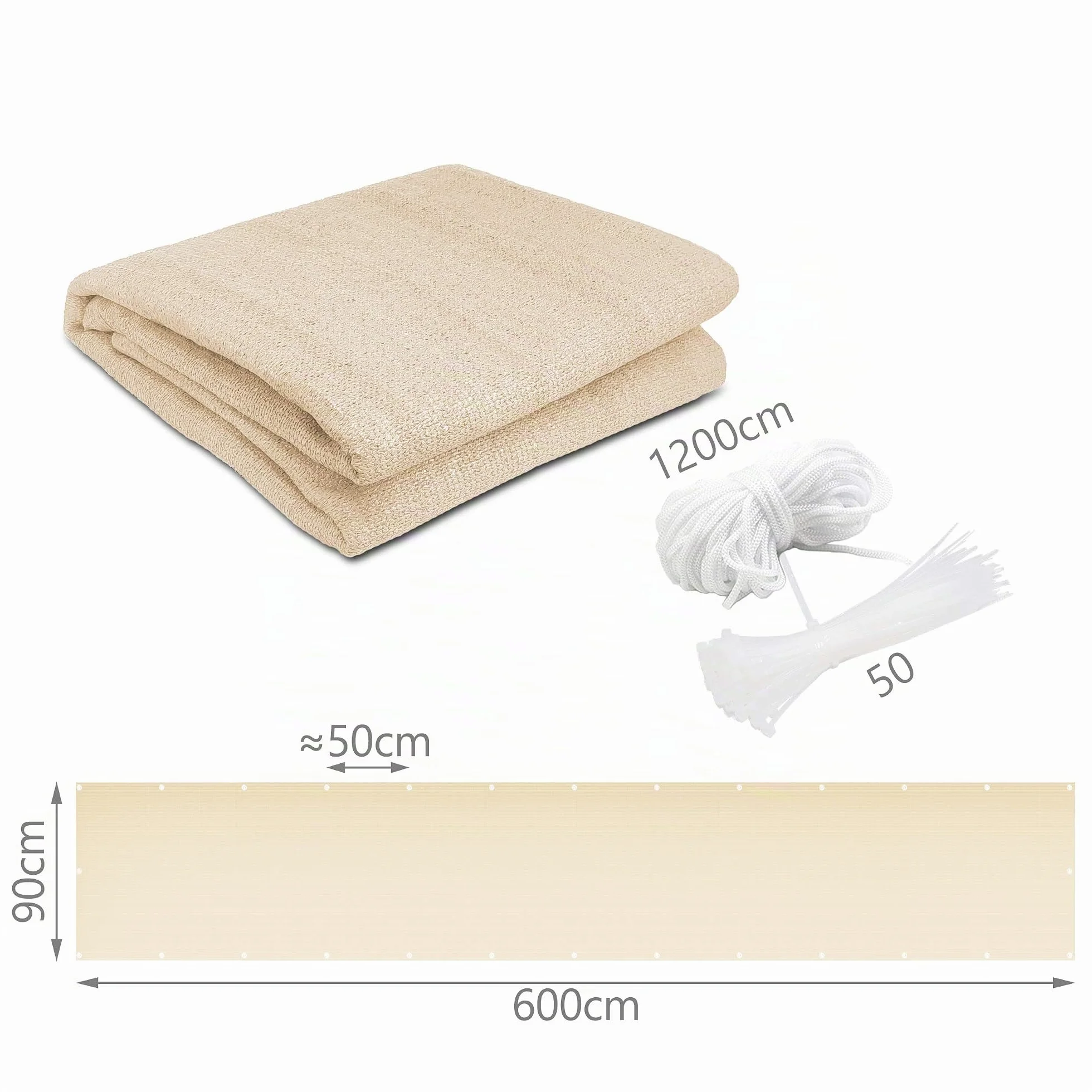 VOUNOT® Telo Frangivista per Balcone Giardino, Frangivento in HDPE, 90x600 cm, Privacy Recinzione Copertura per Balcone, Beige