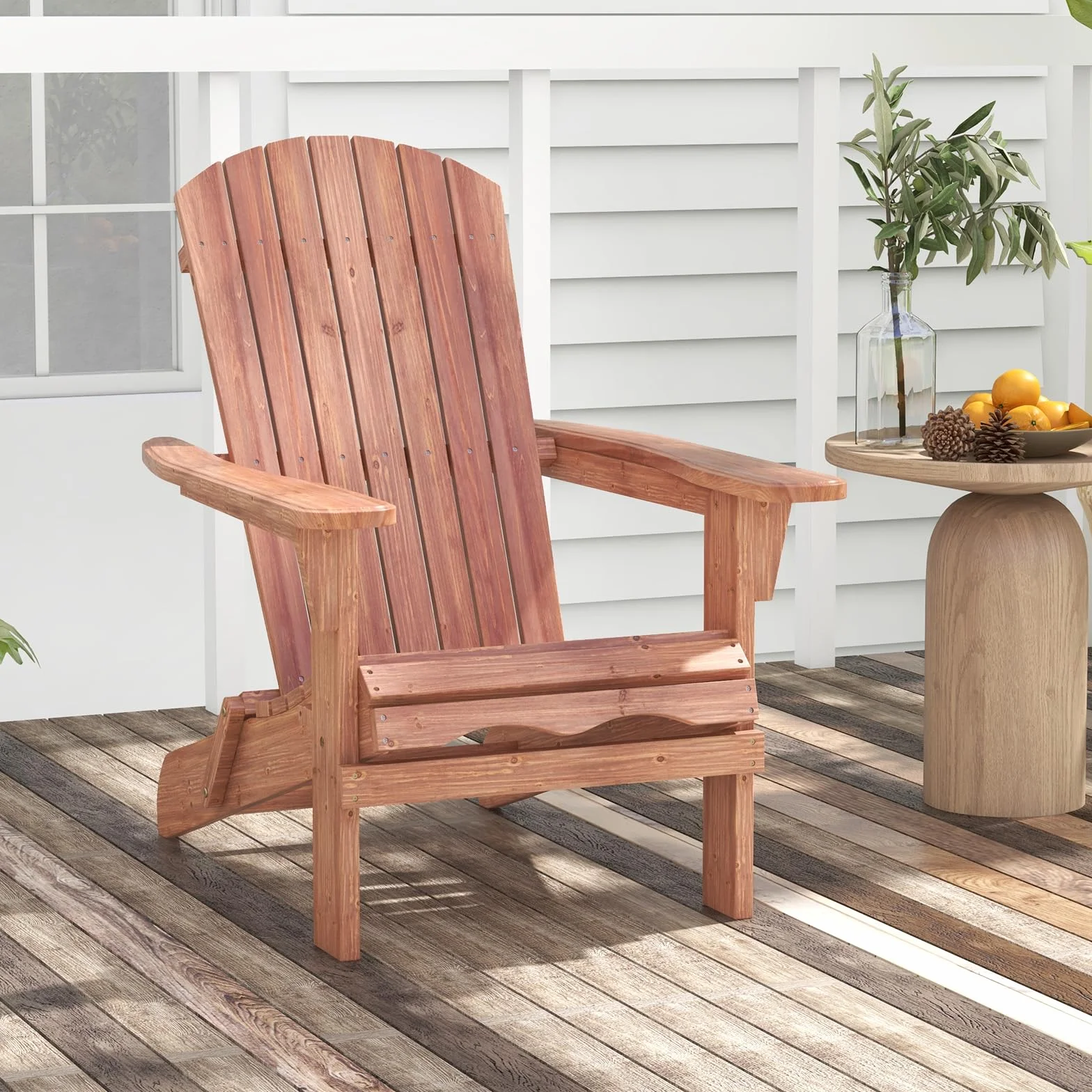 COSTWAY Sedia Adirondack Pieghevole, Sedia da Giardino in Legno di Abete, Poltrona Prendisole con Schienale Alto, Portata 180 kg, 89 x 71 x 94 cm (2, Marrone, 89 x 71 x 94 cm)