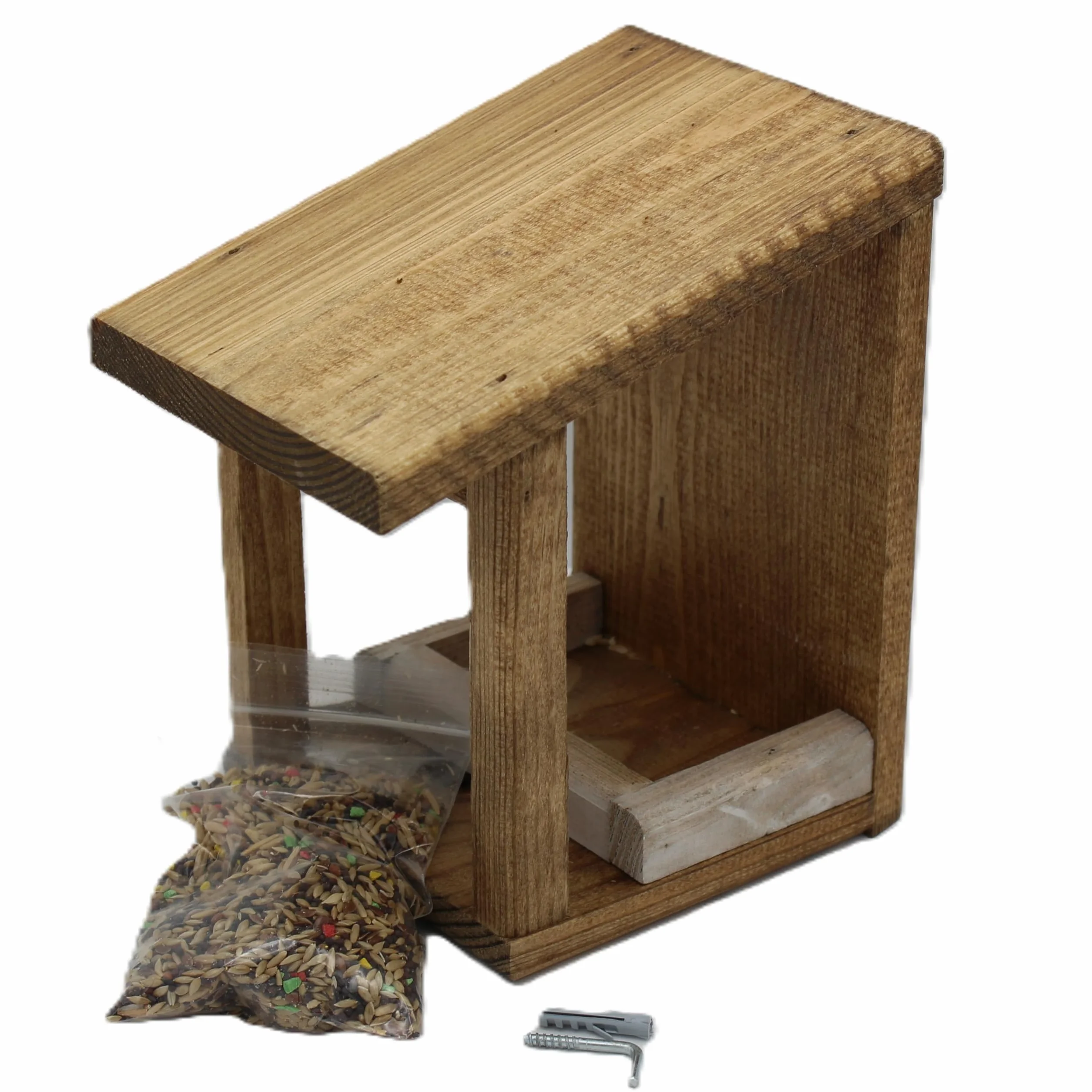 Mangiatoia per Uccelli in Legno Naturale da Giardino con Trattamento Anti-Umidità e Semi Inclusi