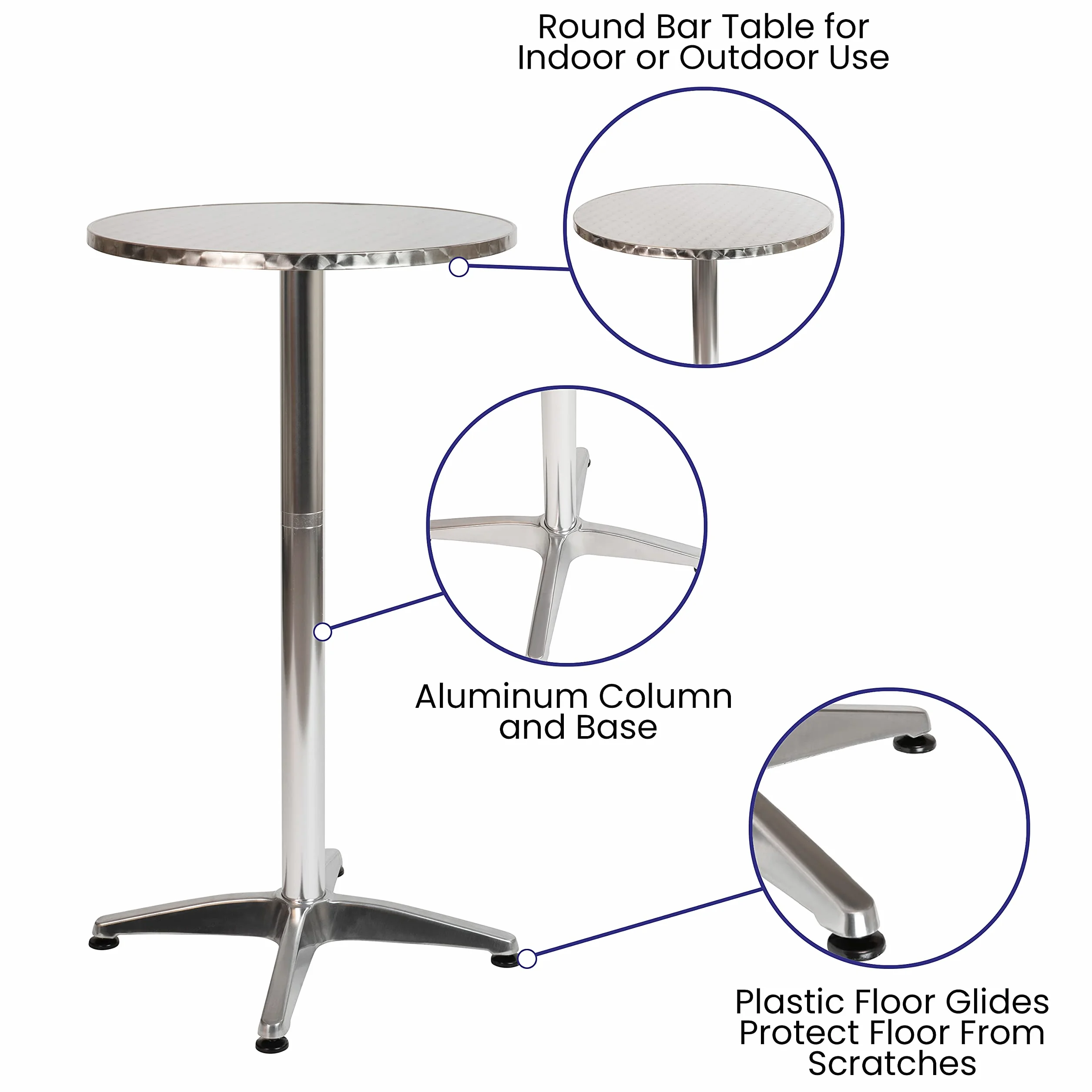 Flash Furniture Mellie - Tavolo da bar in metallo, in alluminio, altezza 60 cm, per interni ed esterni