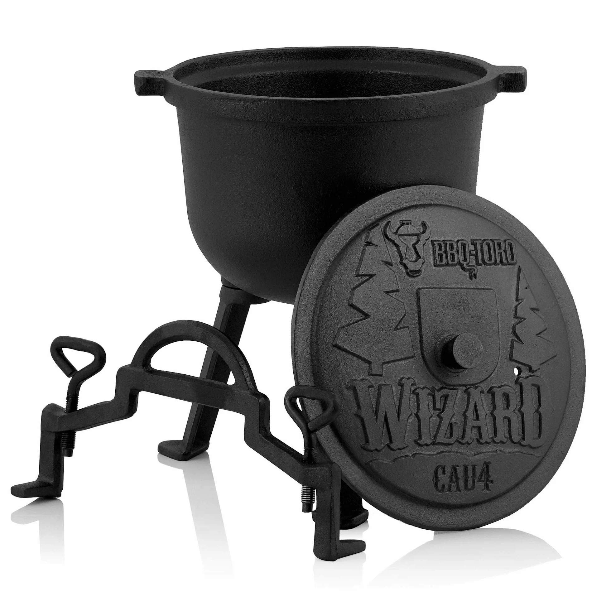 BBQ-Toro Wizard Cauldron | Pentola di cottura in ghisa | Pentola in ghisa con tre gambe, coperchio, staffa e viti di bloccaggio | Calderone per streghe (4 litro)