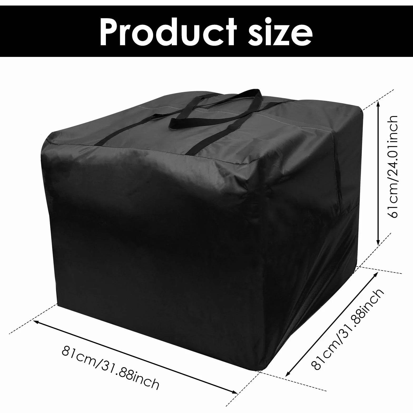 Borsa portacuscini patio, con cerniera e manici, 210 denari, resistente e impermeabile, 81x81x61 cm