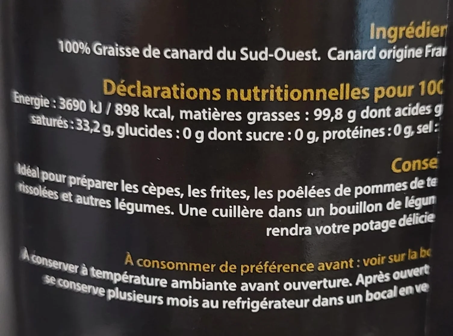 Grasso d'anatra in confezione da 3 – Conserva in vetro da 650 g peso netto ciascuno – Origine France