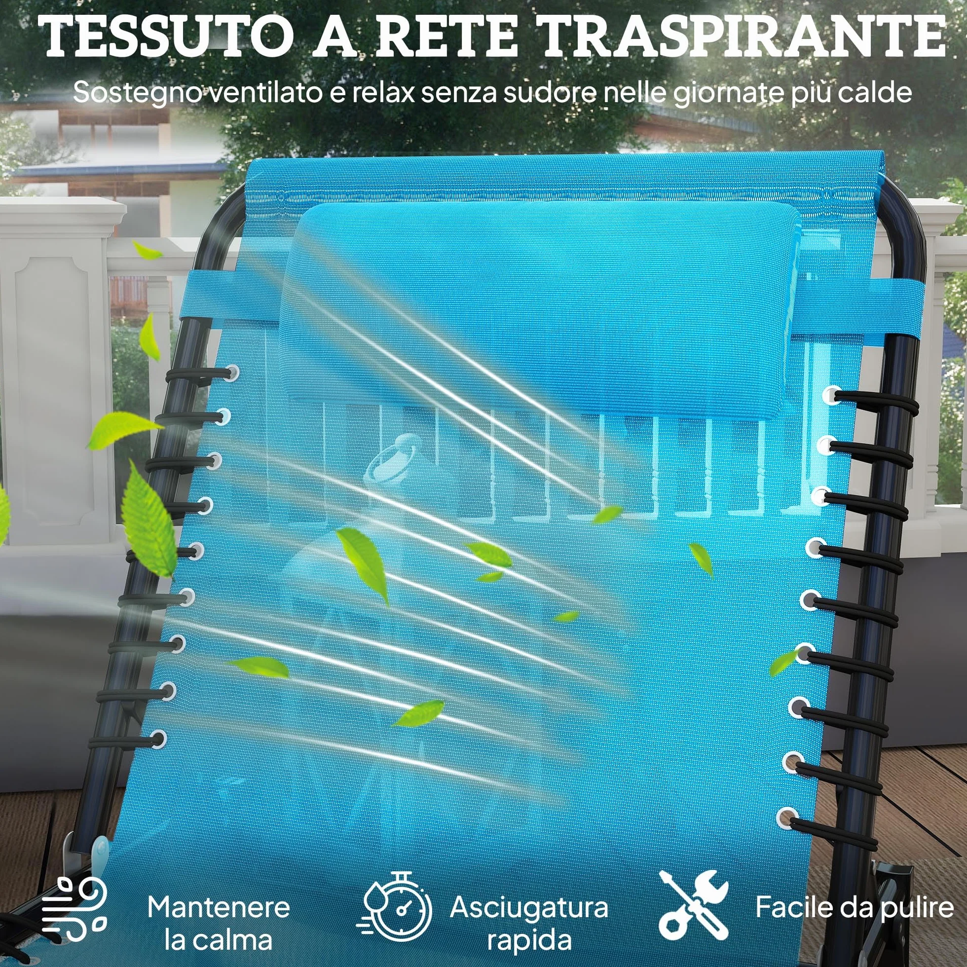 Outsunny Lettino Prendisole Pieghevole con Schienale Reclinabile su 4 Livelli, Sdraio da Giardino con Seduta Traspirante in Tessuto a Rete, per Spiaggia Piscina Giardino, 189x58x30 cm, Blu