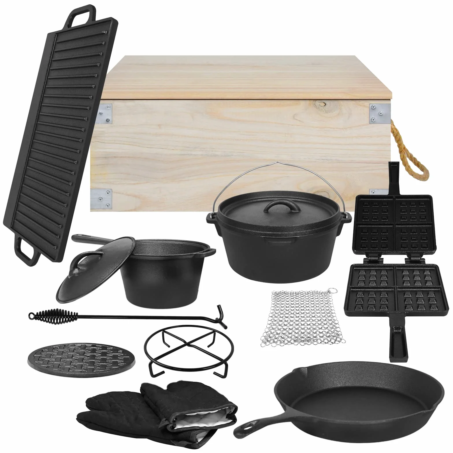 NAIZY 12 pezzi Forno Olandese Dutch Oven Casserole Roaster olandese marcia in ghisa multifunzionale con piedi e set completo di accessori (LMZJ-(HAG6274A))