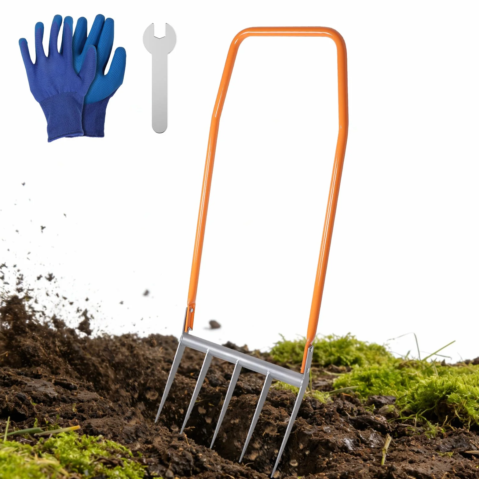 EFUTURETIME Forca Vanga con 5 Denti Doubleshaft 135cm | 50cm Larghezza di Lavoro | Lunghezza Dei Denti 25cm | Allentamento Ottimale e Ventilazione Delle Aiuole
