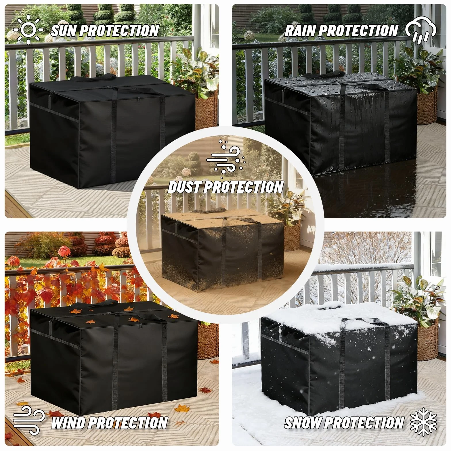 Borsa portaoggetti da giardino, 600D, 80 x 80 x 60 cm, impermeabile, con chiusura lampo, custodia protettiva per cuscino da giardino, per albero di Natale, cuscino imbottito