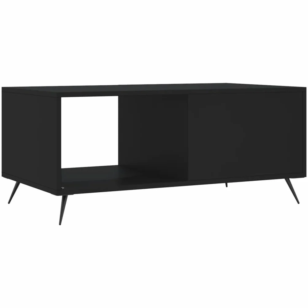 Tavolino nero con vano portaoggetti e porta in legno resistente con superficie liscia e gambe in ferro, 90 x 50 x 40 cm, elegante tavolino da salotto
