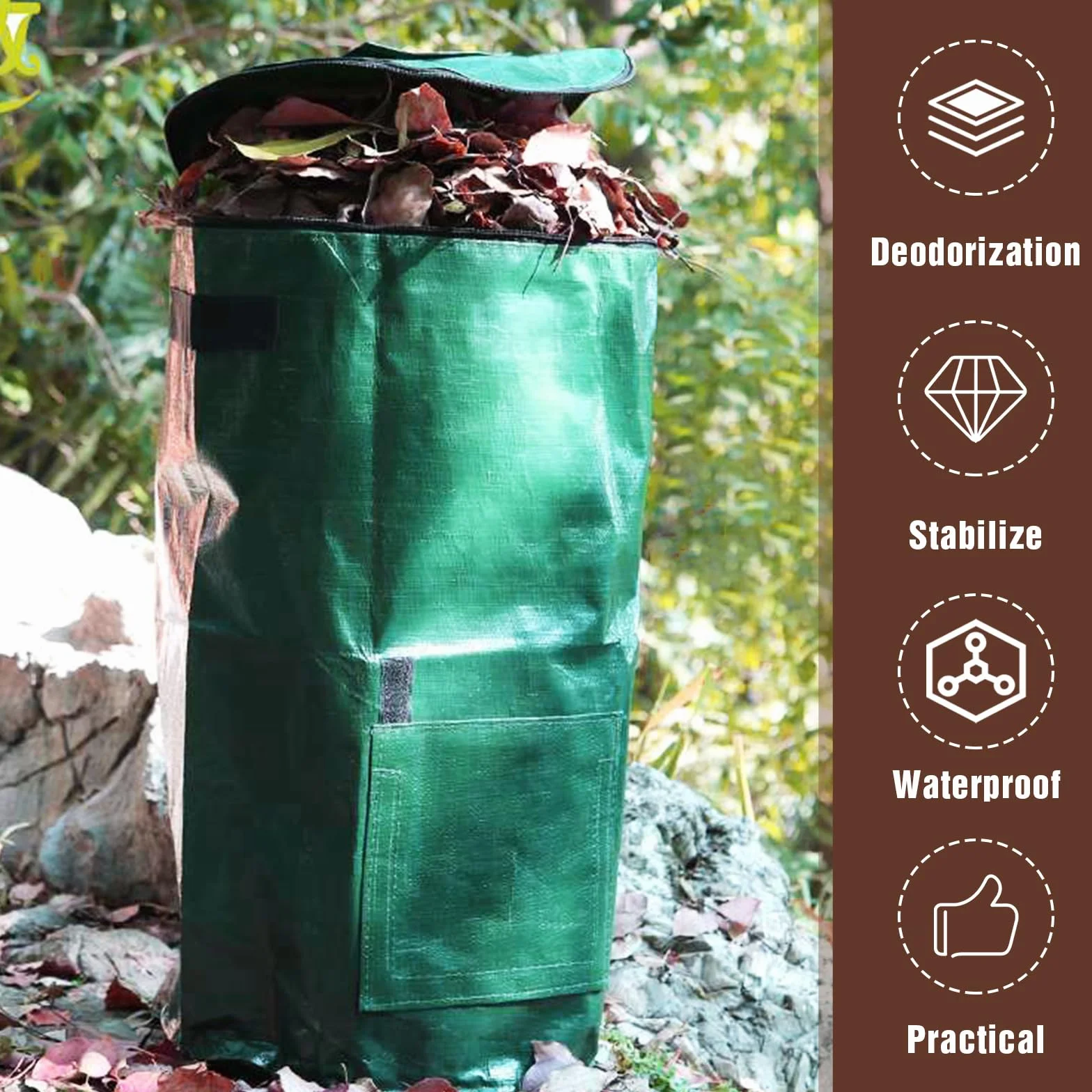 Compostiera pieghevole in plastica 34 galloni con coperchio, 2 pezzi per giardino