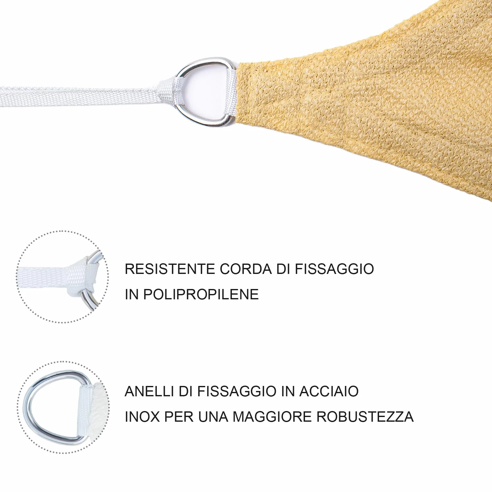 SUNNY GUARD Vela ombreggiante 2.5x2.5m HDPE Tenda a Vela Rettangolare, Tenda da sole per esterno Traspirante Protezione Raggi UV per Giardino Esterno terrazza, Sabbia