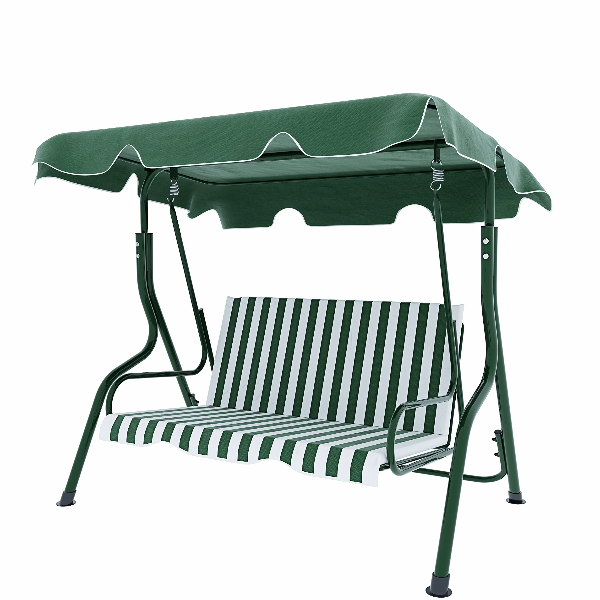 Dondolo 3 Posti Con Tettuccio Parasole Regolabile Cuscini Imbottiti Struttura Robusta In Acciaio Verniciato Da Esterno Giardino Balcone Terrazzo Piscina 170 x 110 x 153 Cm (Verde A Righe)