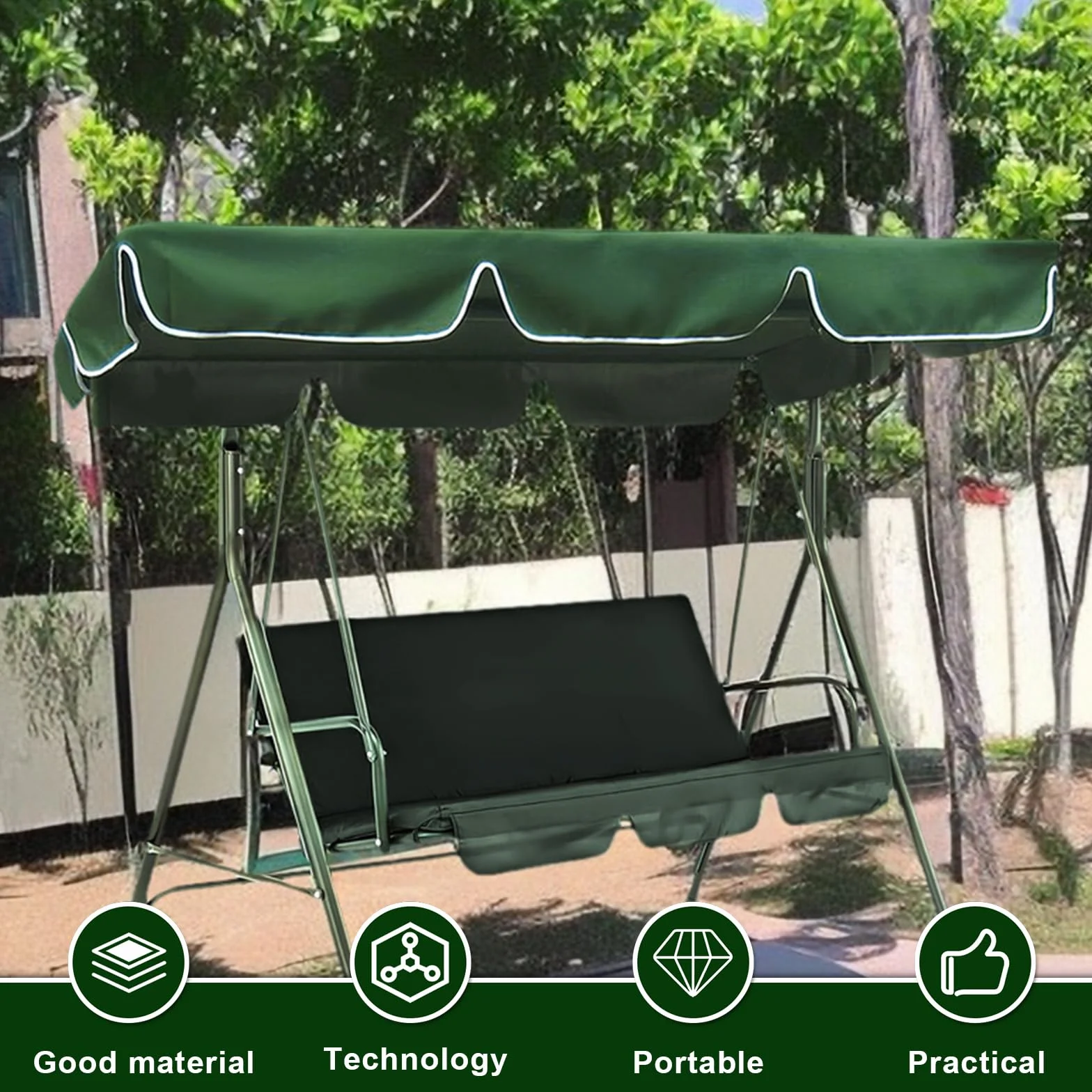 Tetto parasole per dondolo Hollywood, universale, 195 x 125 x 15 cm, impermeabile, per altalena da giardino (verde scuro)